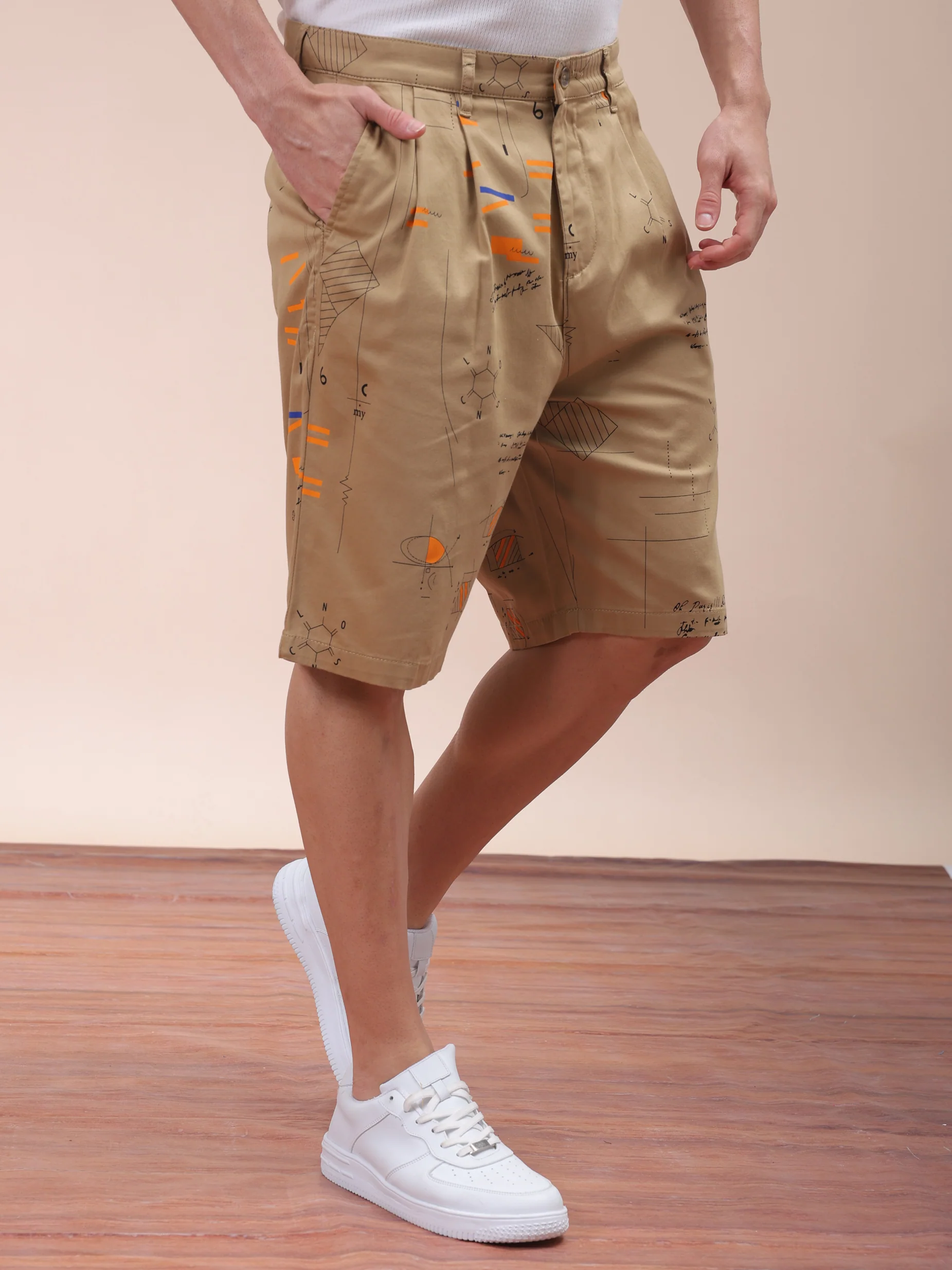 Men's Beige Relaxed Fit Printed Casual Shorts - Image 5