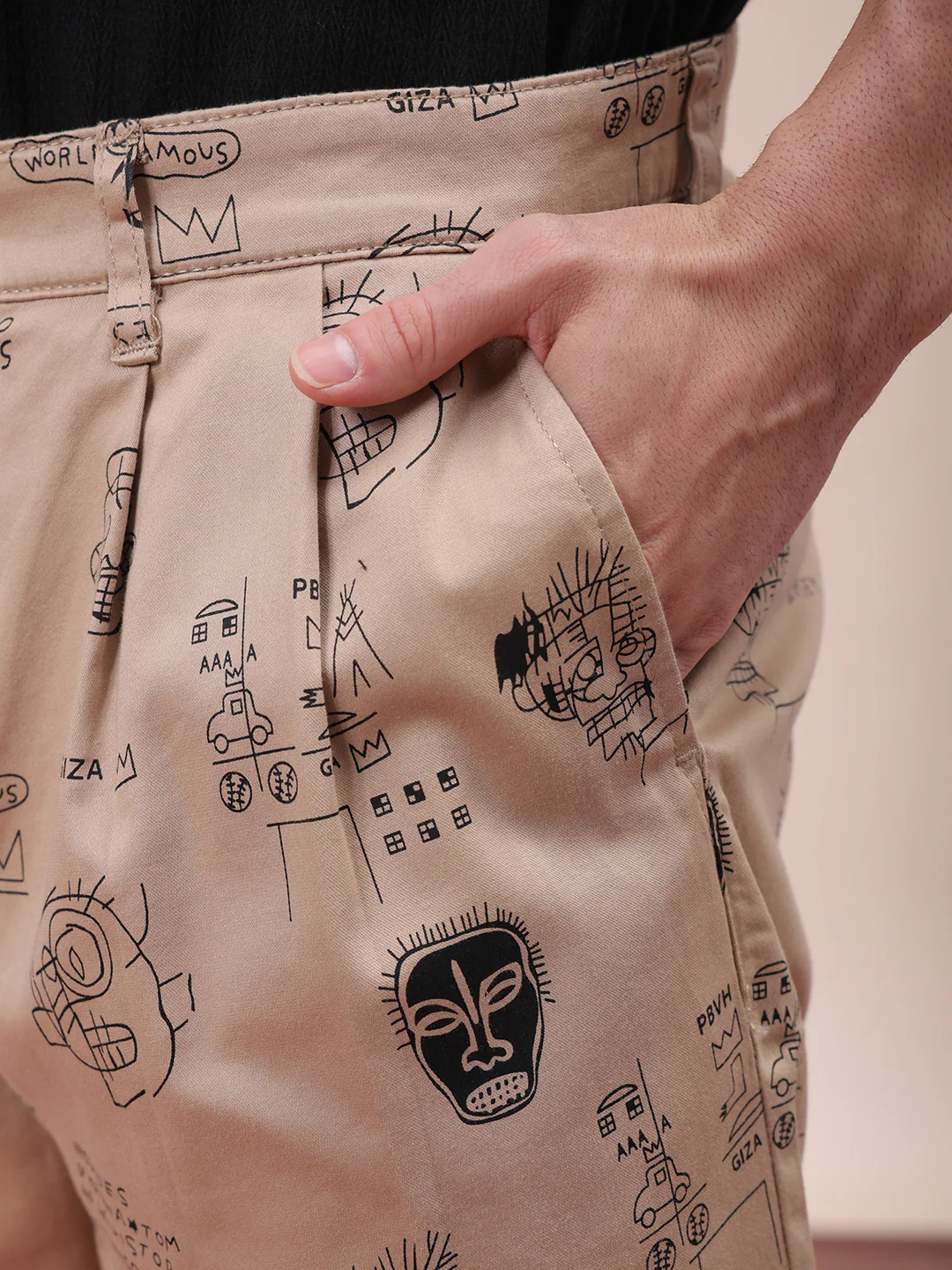 Men's Oxford Tan Relaxed Fit Printed Casual Shorts - Image 5