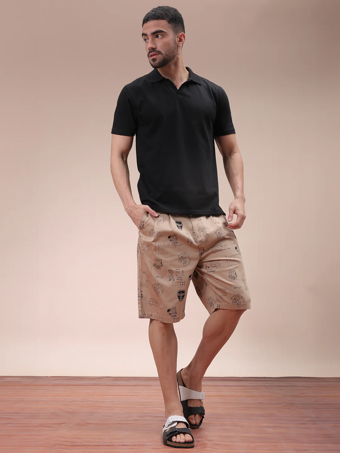 Men's Oxford Tan Relaxed Fit Printed Casual Shorts - Image 7