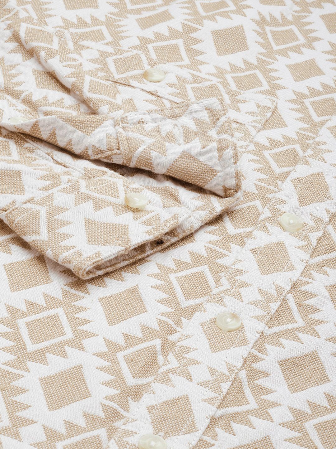 Men's Beige Relaxed Fit Geometric Print Vintage Shirt - Image 6