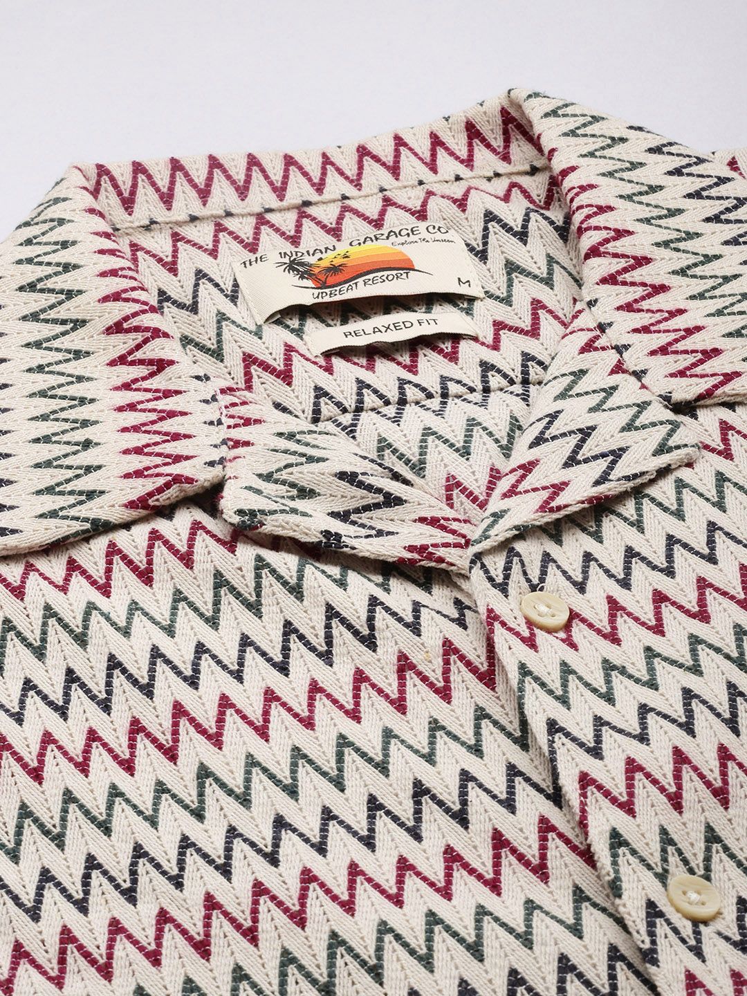 Men's Beige Relaxed Fit Geometric Print Resort Wear Shirt - Image 5