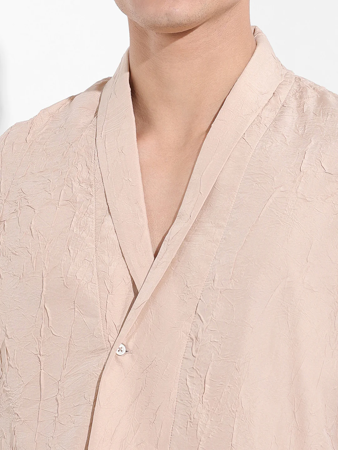 Men's Beige Relaxed Fit Textured Party Wear Shirt - Image 6