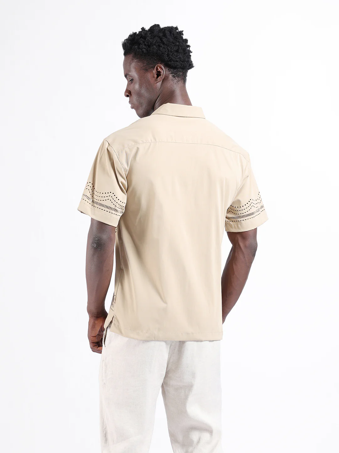 Men's Beige Relaxed Fit Resort Wear Shirt - Image 4