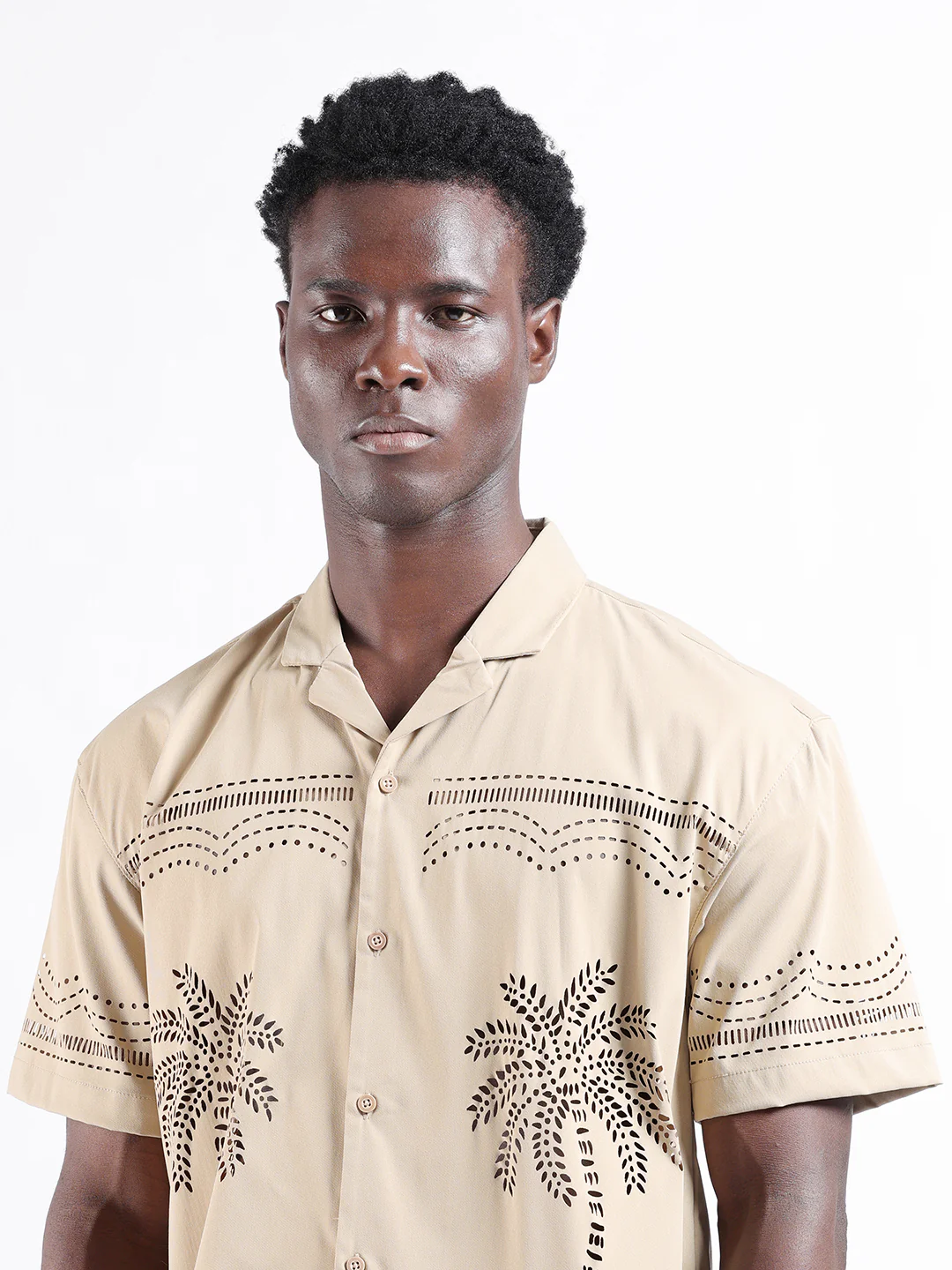 Men's Beige Relaxed Fit Resort Wear Shirt - Image 5