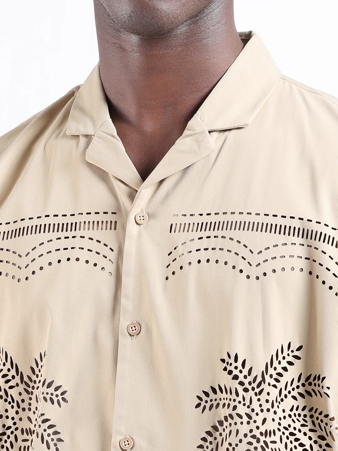 Men's Beige Relaxed Fit Resort Wear Shirt - Image 6