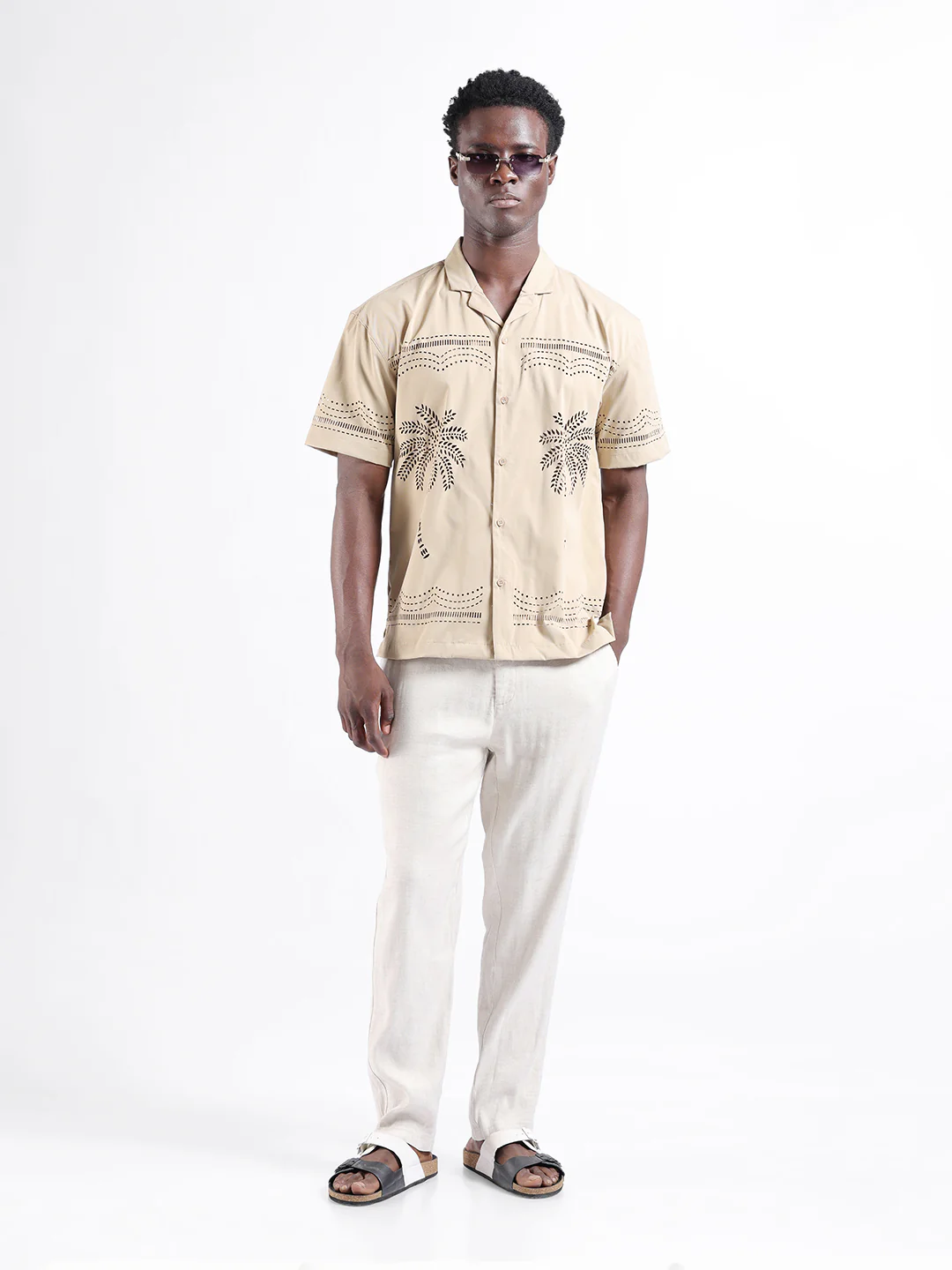 Men's Beige Relaxed Fit Resort Wear Shirt - Image 7