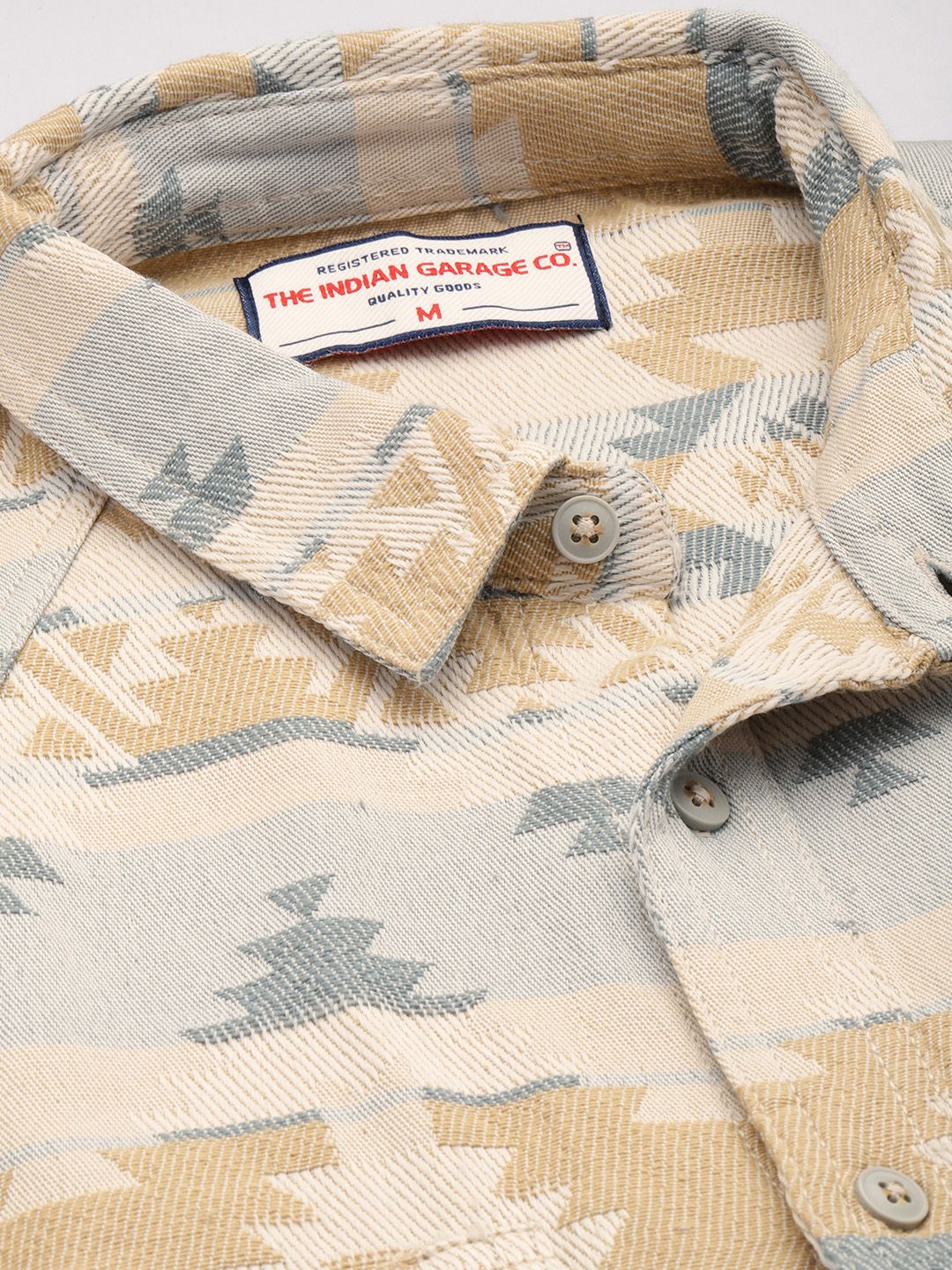 Men's Beige Relaxed Fit Textured Casual Shirt - Image 5