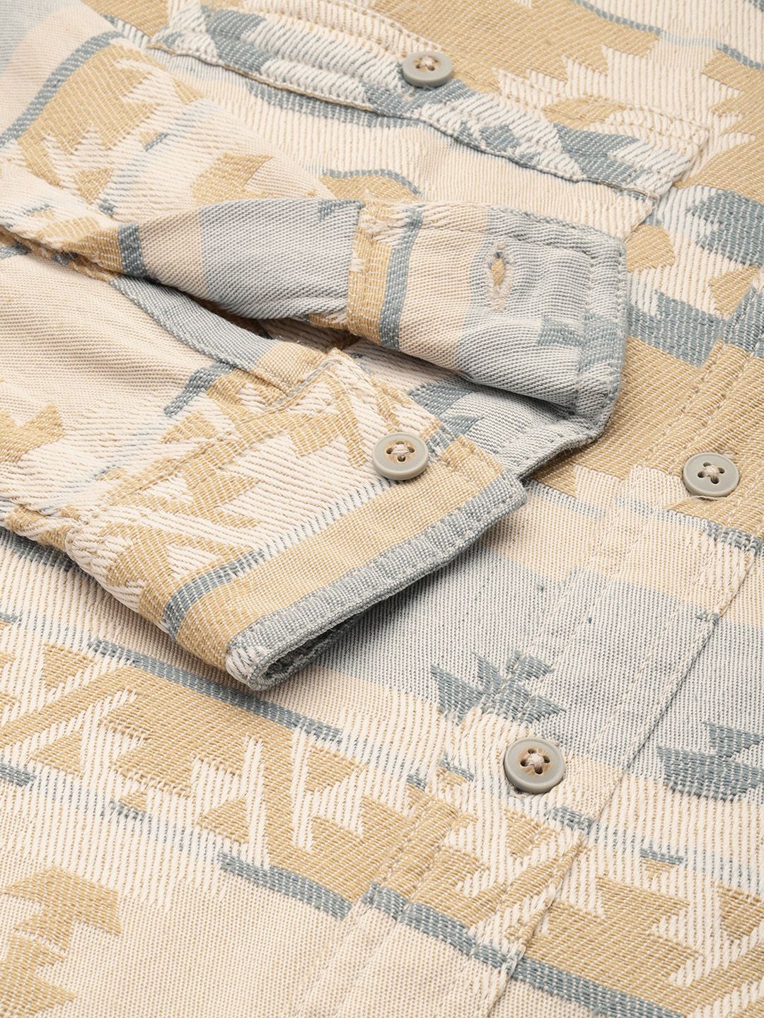 Men's Beige Relaxed Fit Textured Casual Shirt - Image 6