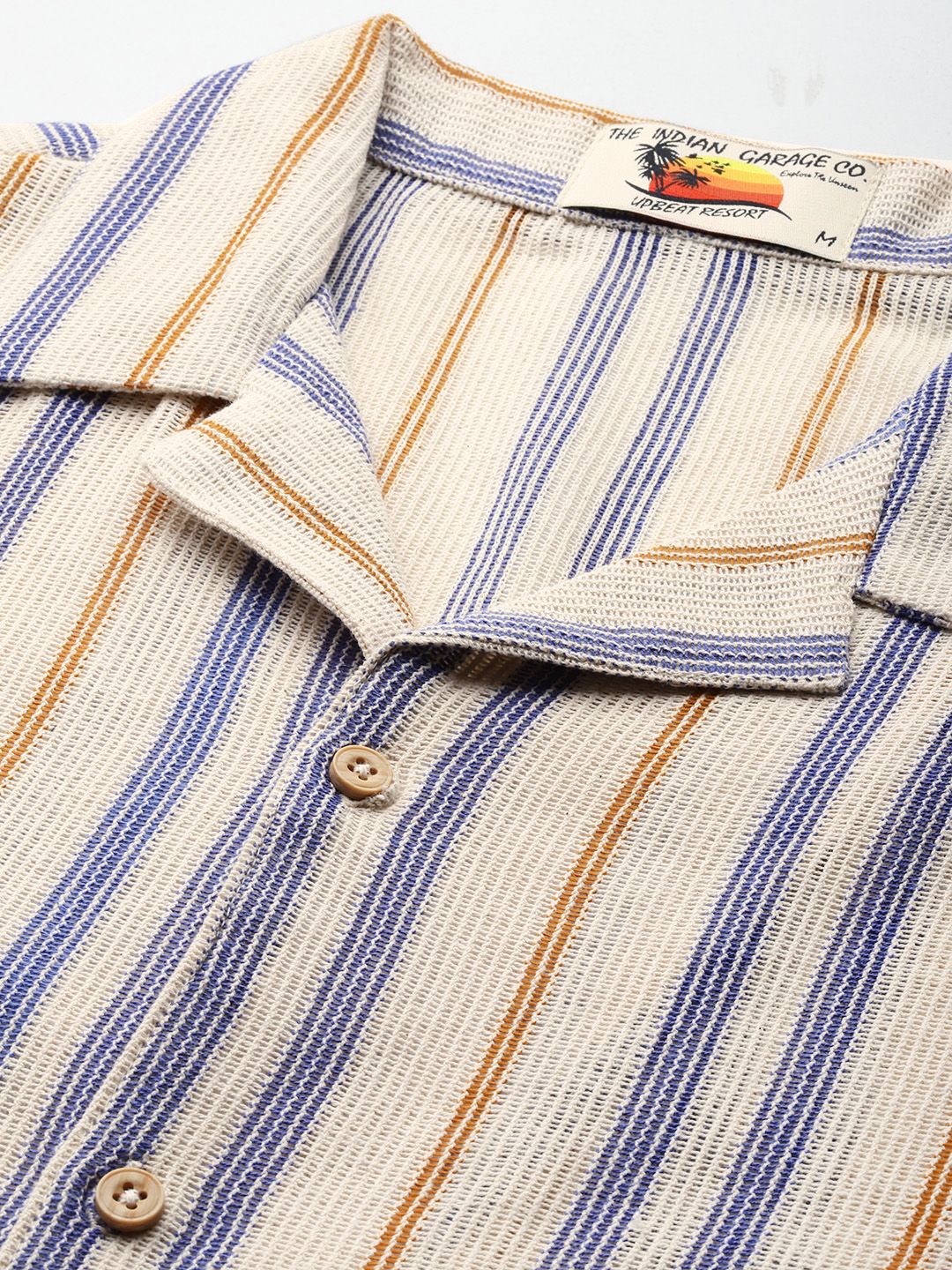Men's Beige Relaxed Fit Striped Resort Wear Shirt - Image 5