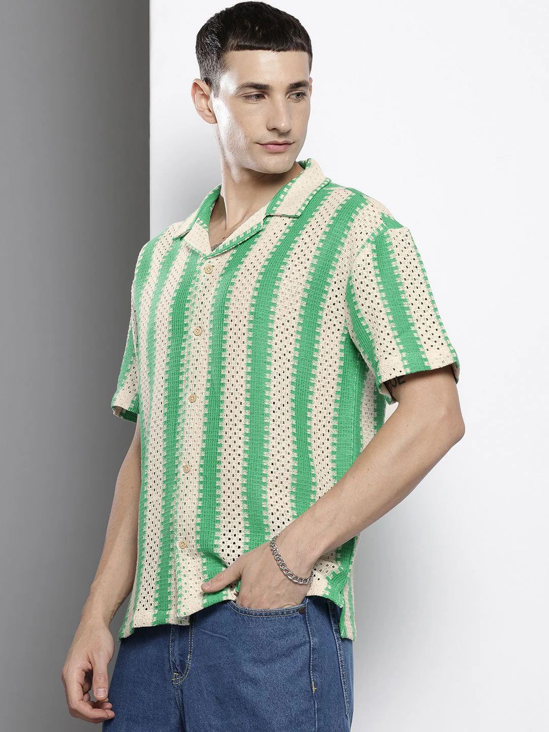 Men's Natural Relaxed Fit Textured Resort Wear Shirt - Image 2