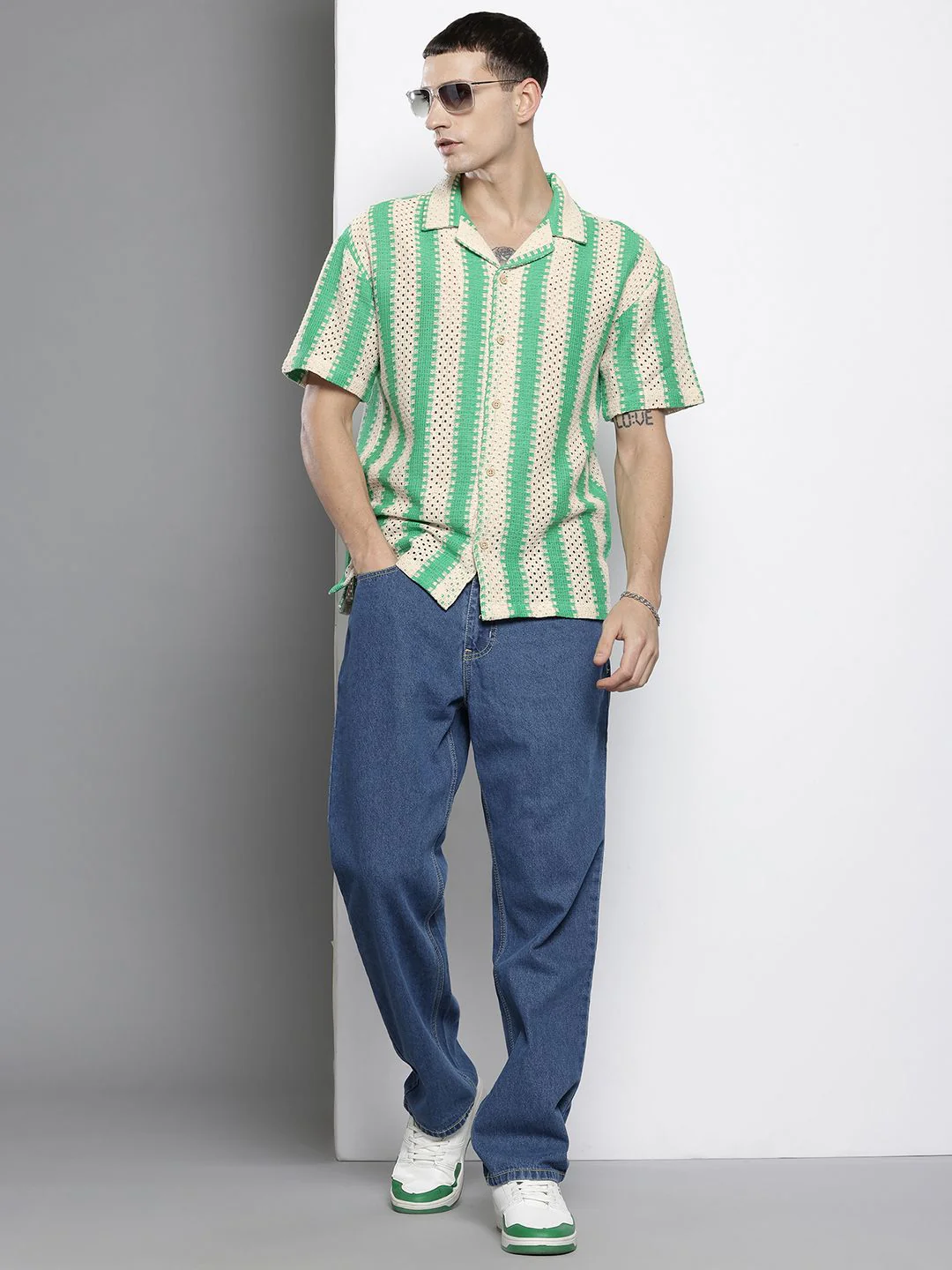 Men's Natural Relaxed Fit Textured Resort Wear Shirt - Image 3