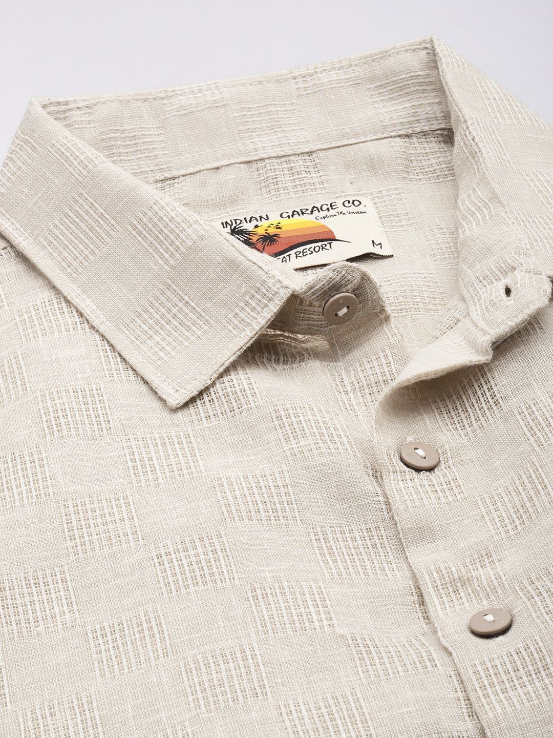 Men's Beige Relaxed Fit Textured Resort Wear Shirt - Image 5