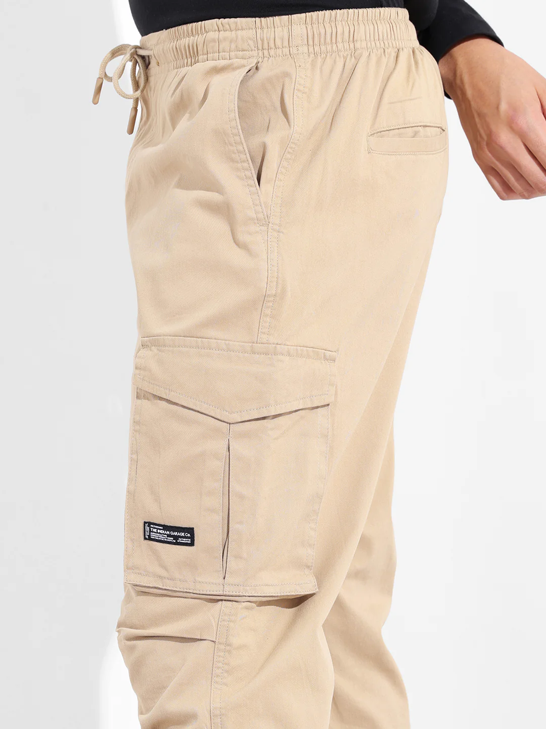 Men's Beige Relaxed Fit Solid Utility Cargo - Image 5