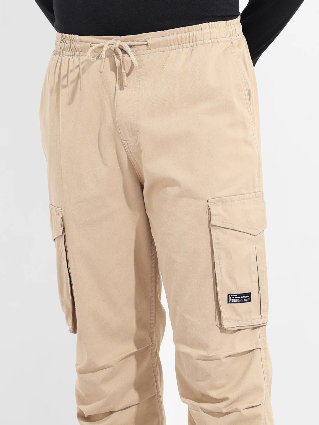 Men's Beige Relaxed Fit Solid Utility Cargo - Image 6