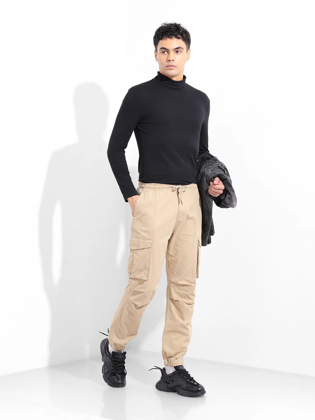 Men's Beige Relaxed Fit Solid Utility Cargo - Image 7