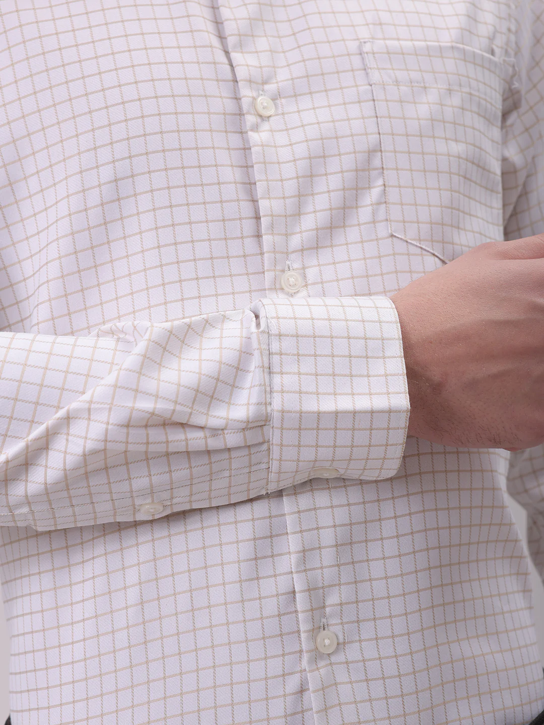 Men's Beige Slim Fit Checked Formal Shirt - Image 6
