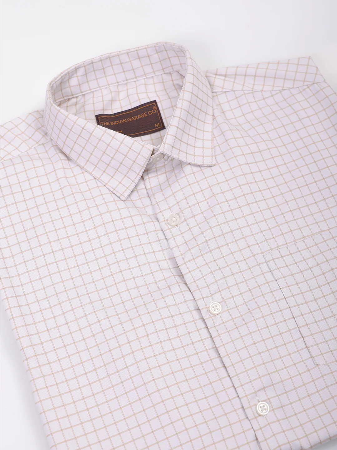 Men's Beige Slim Fit Checked Formal Shirt - Image 7