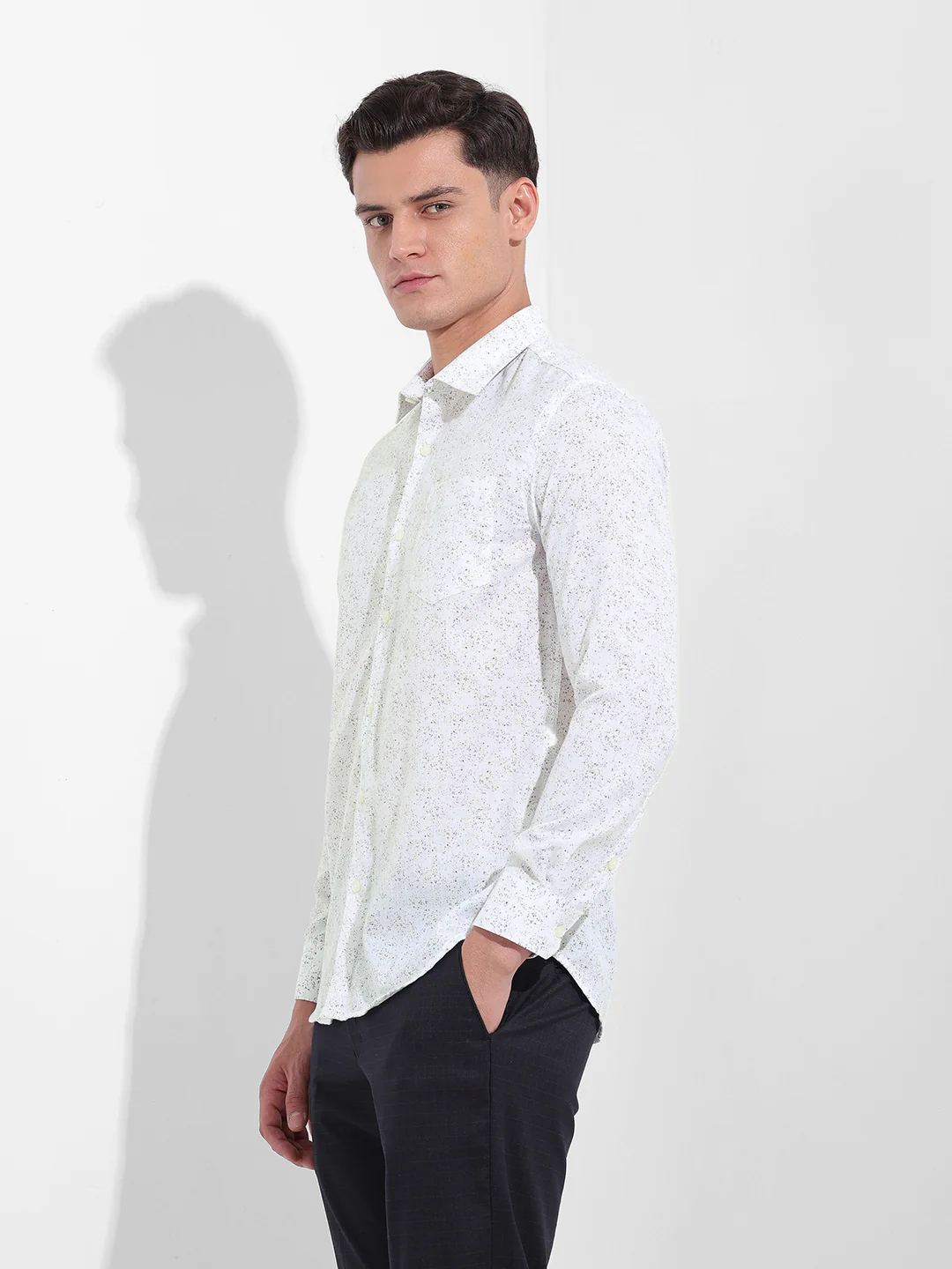 Men's Beige Slim Fit Printed Formal Shirt - Image 2