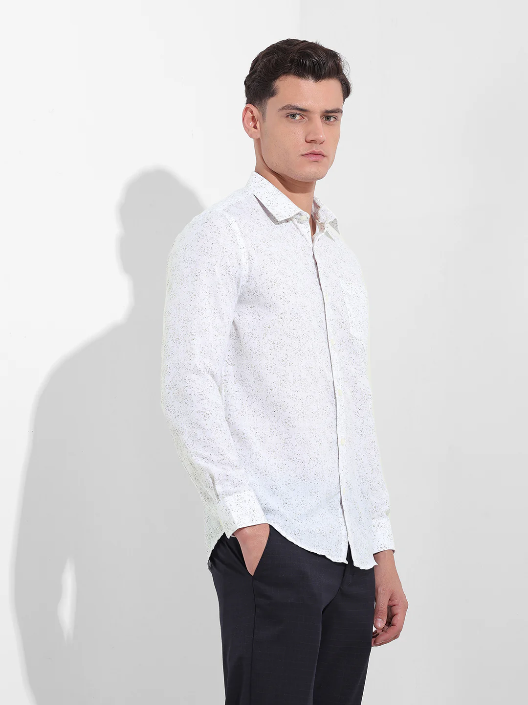 Men's Beige Slim Fit Printed Formal Shirt - Image 4