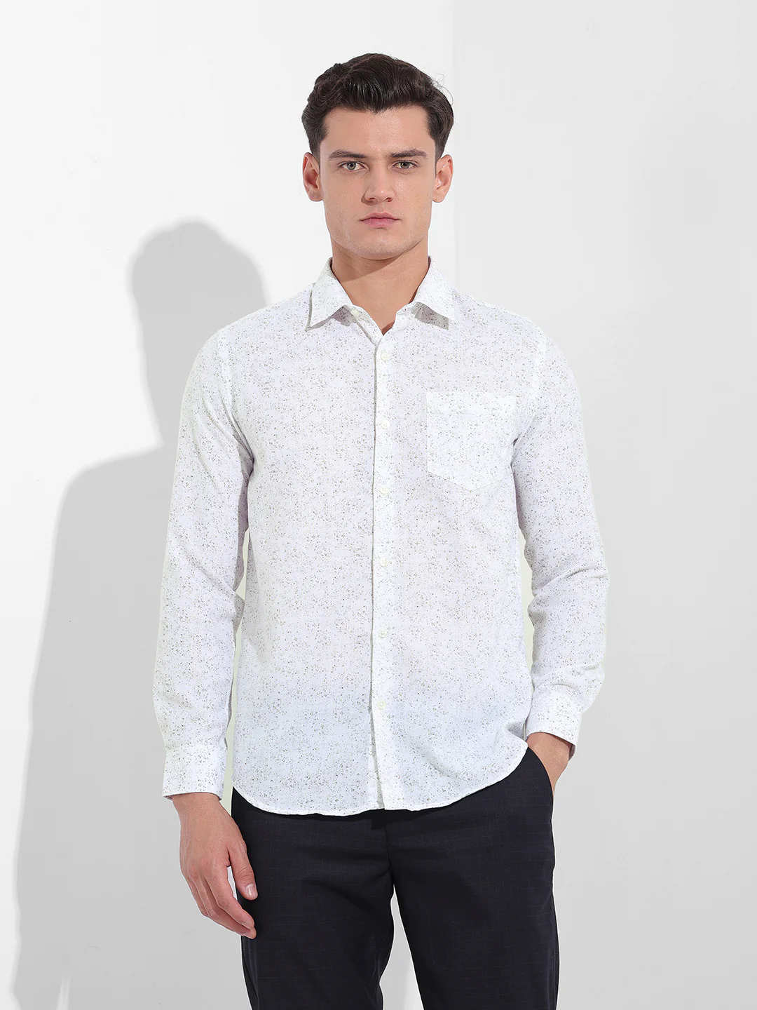 Men's Beige Slim Fit Printed Formal Shirt - Image 7