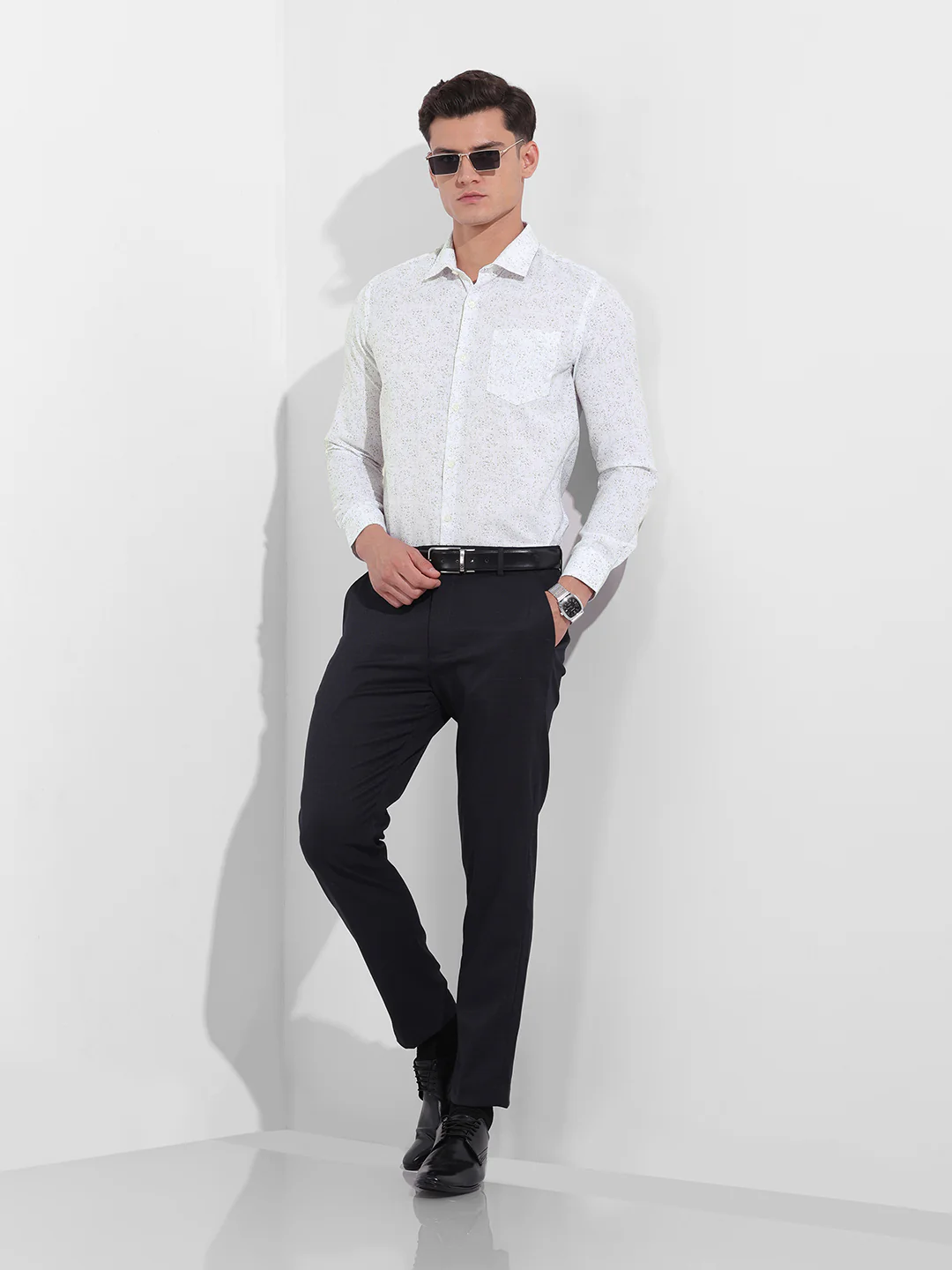 Men's Beige Slim Fit Printed Formal Shirt - Image 8