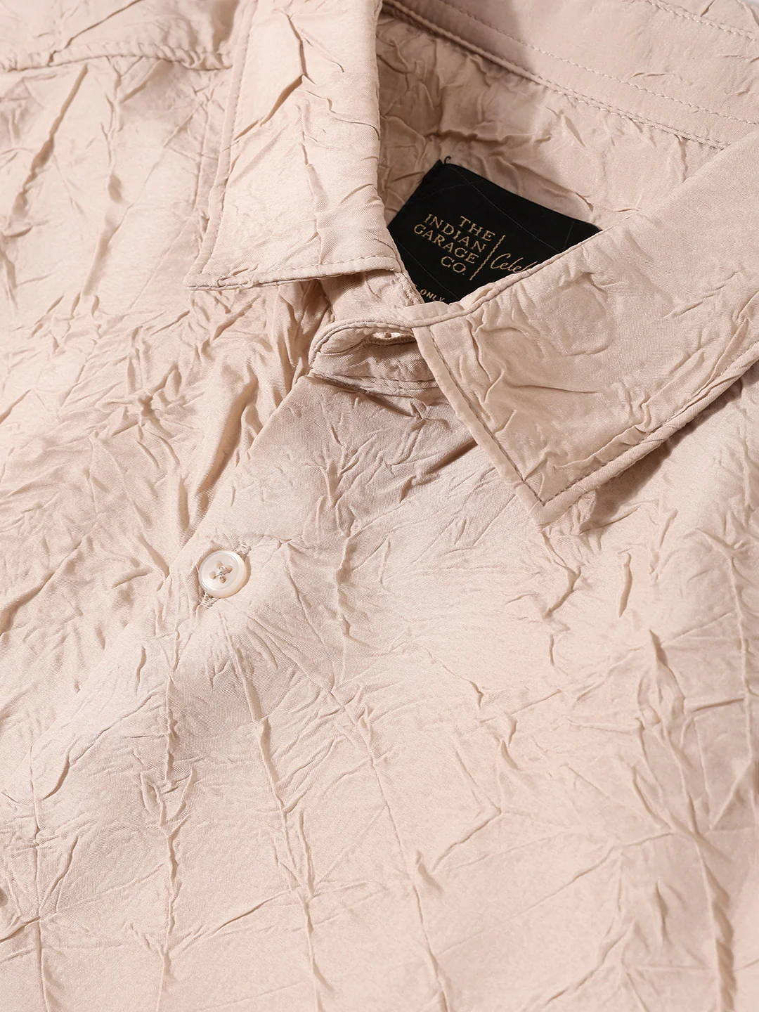 Men's Beige Slim Fit Textured Party Wear Shirt - Image 3