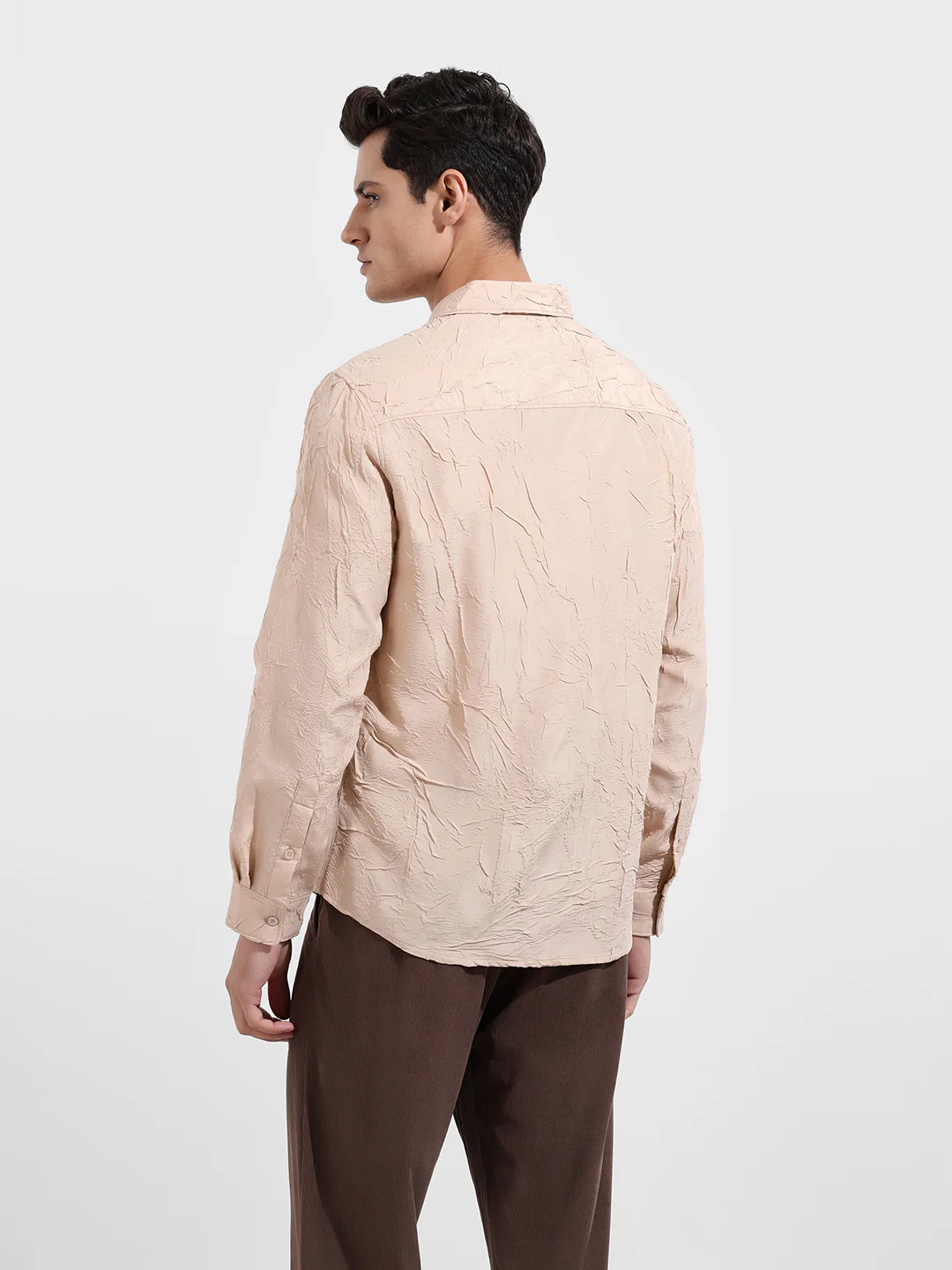 Men's Beige Slim Fit Textured Party Wear Shirt - Image 6