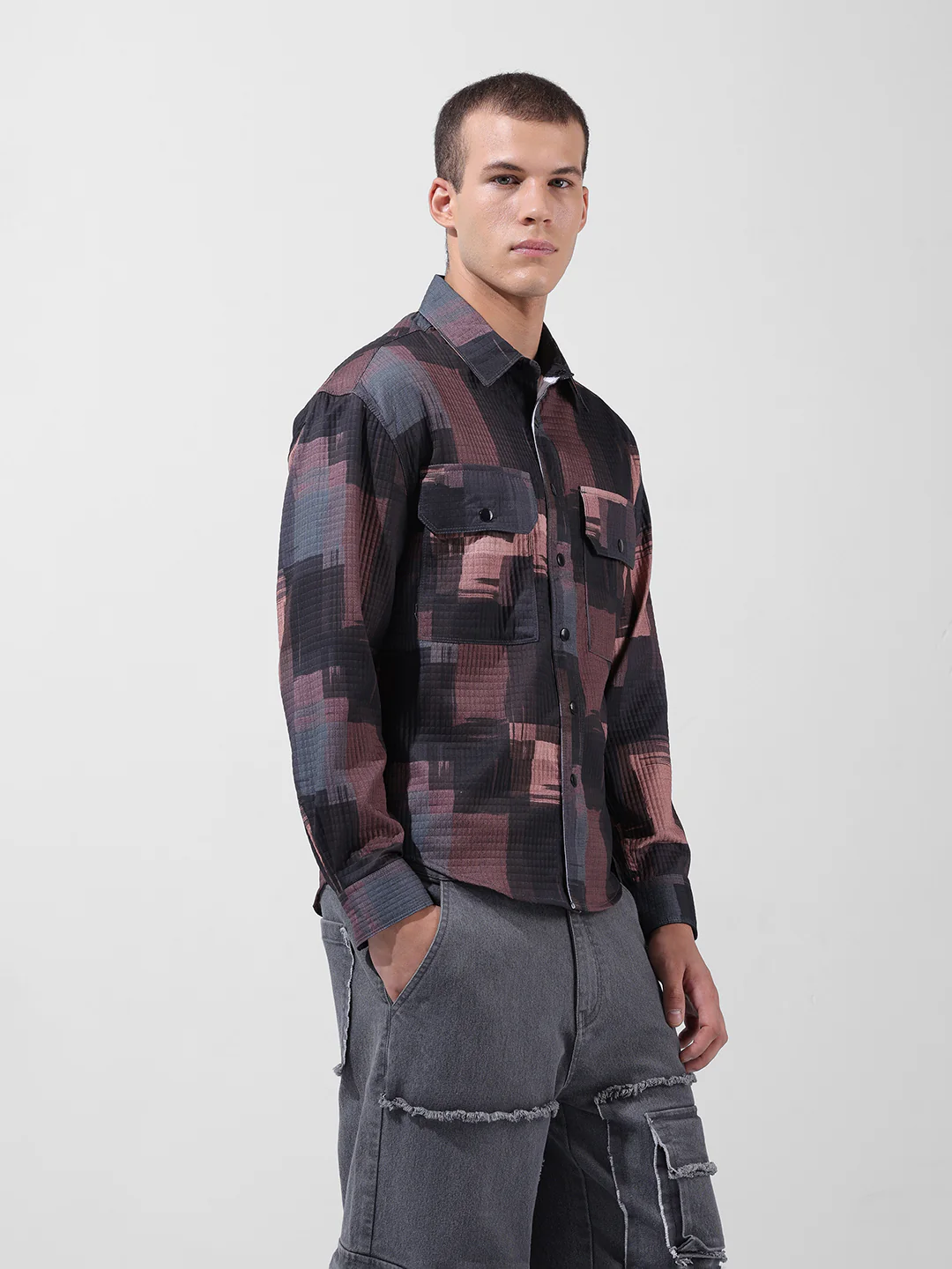 Men's Black Regular Fit Printed Textured Shirt - Image 2