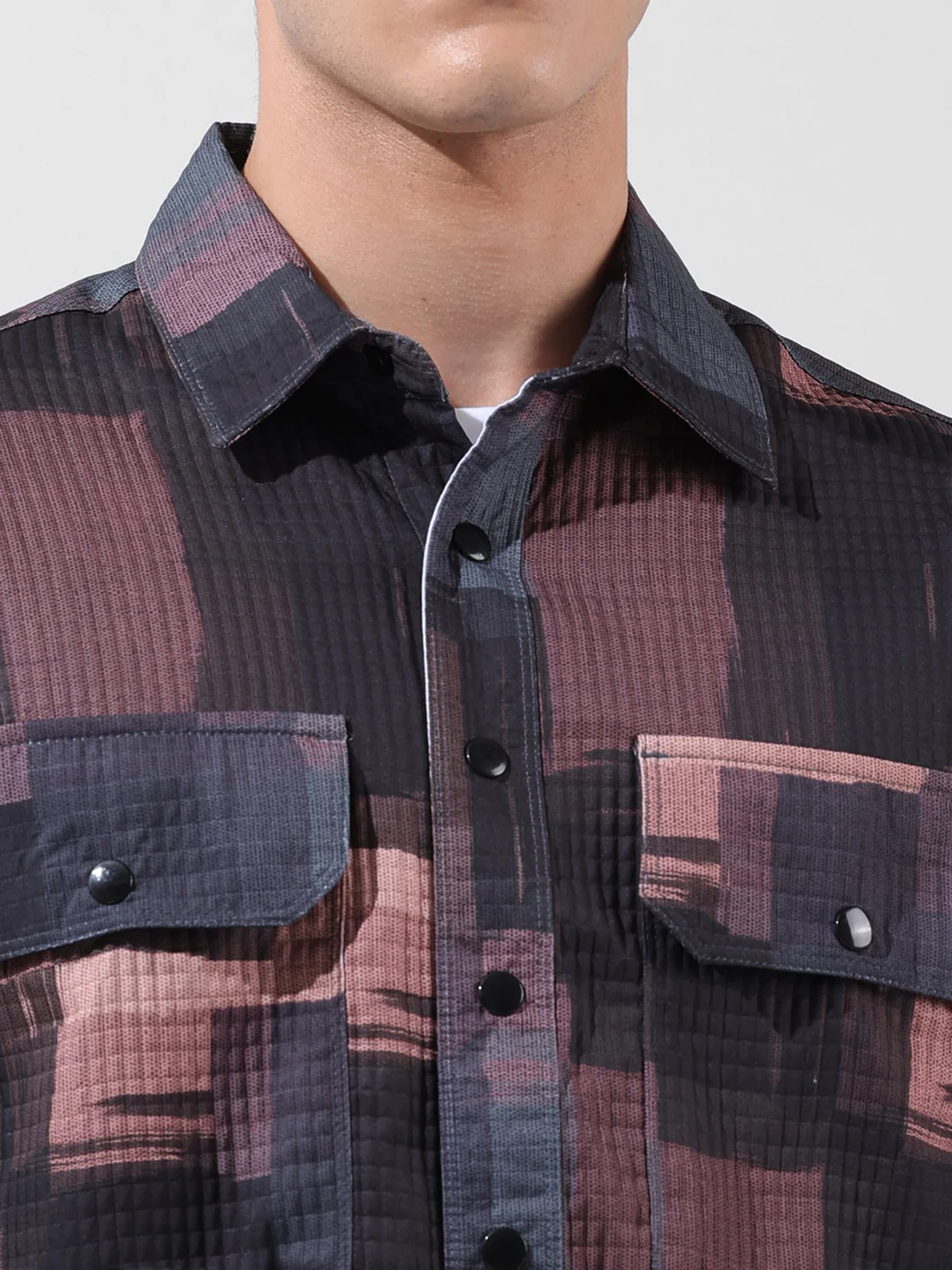 Men's Black Regular Fit Printed Textured Shirt - Image 3
