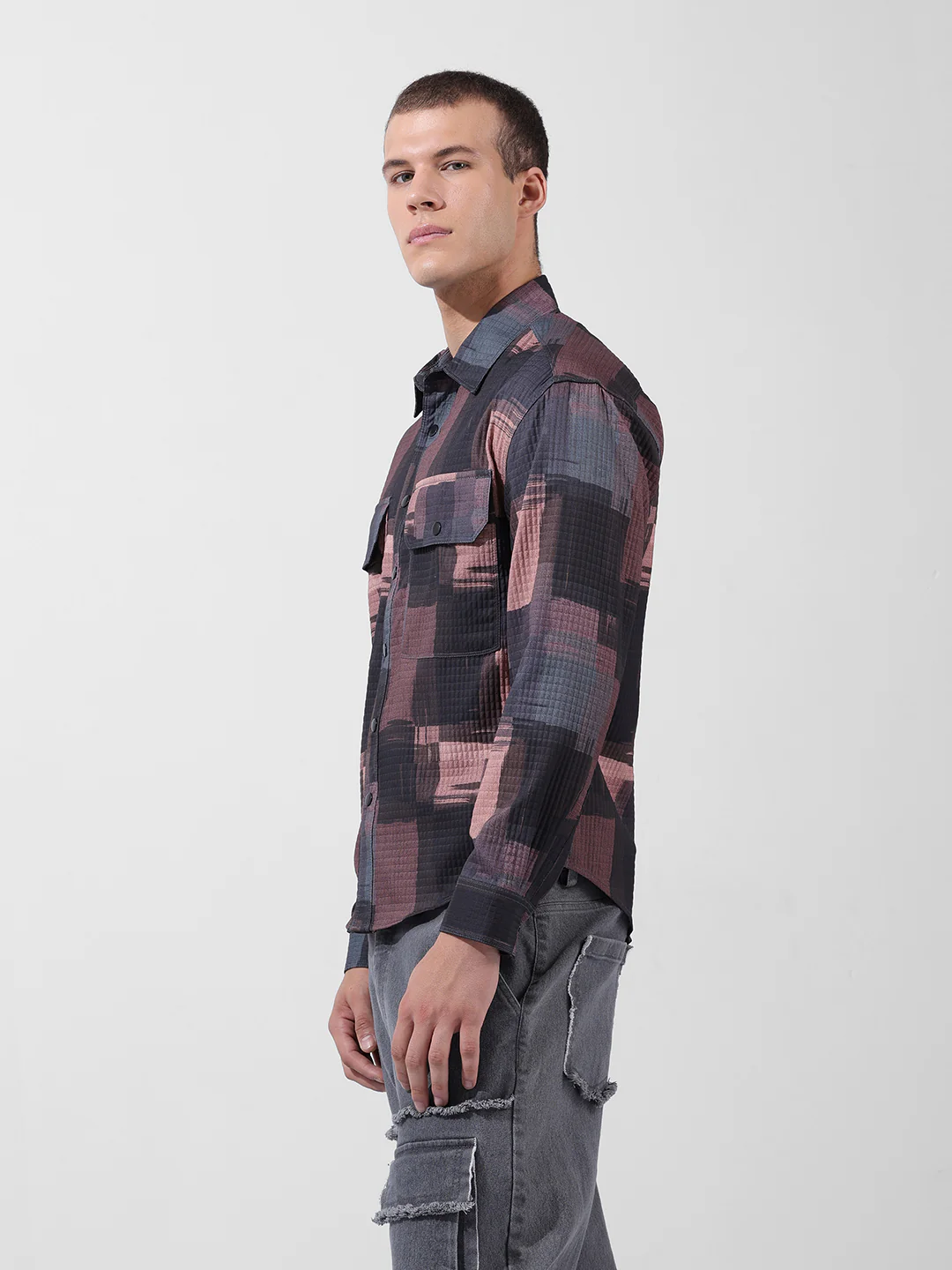 Men's Black Regular Fit Printed Textured Shirt - Image 4