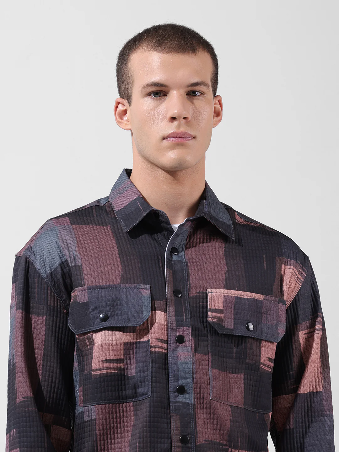 Men's Black Regular Fit Printed Textured Shirt - Image 5