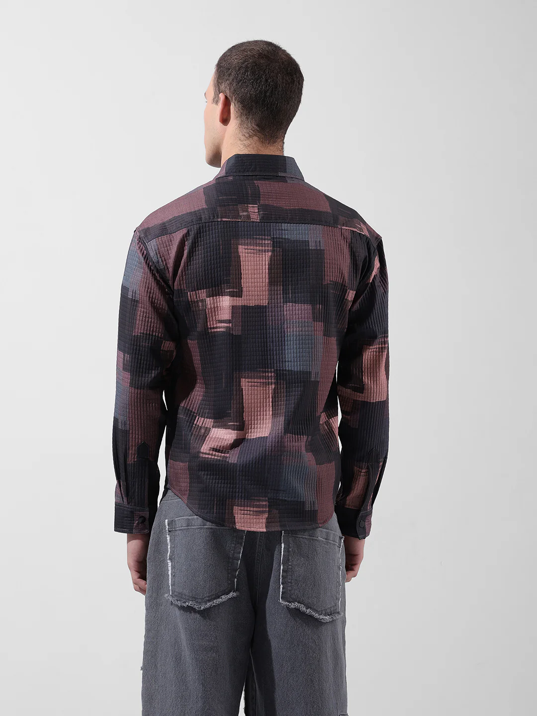 Men's Black Regular Fit Printed Textured Shirt - Image 6