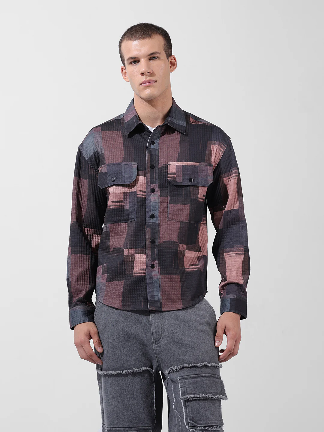 Men's Black Regular Fit Printed Textured Shirt - Image 7