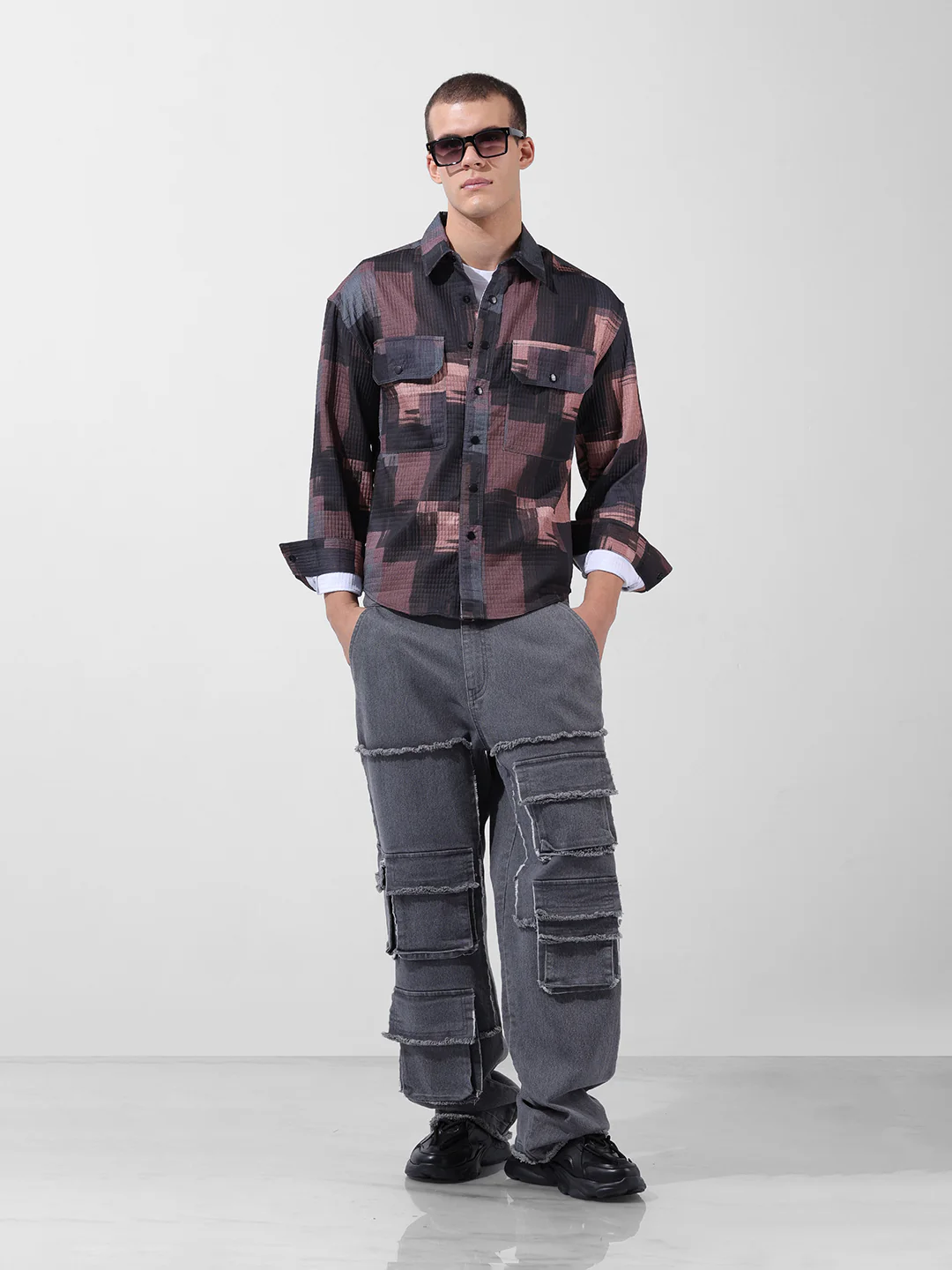 Men's Black Regular Fit Printed Textured Shirt - Image 8