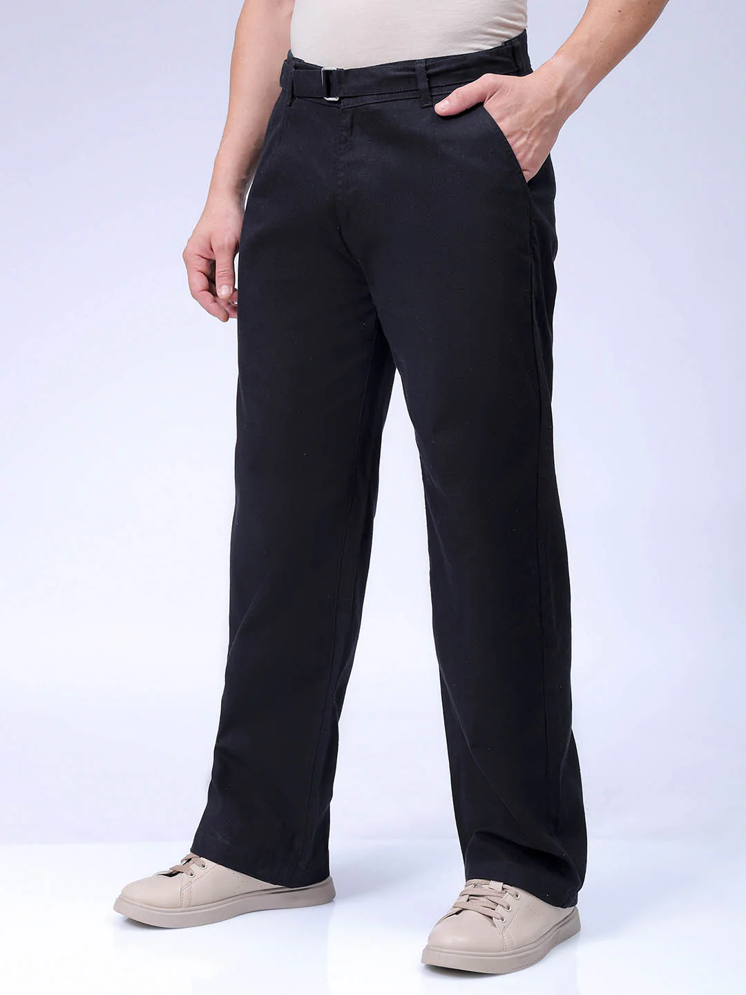 Men's Black Baggy Fit Solid Casual Trouser - Image 2
