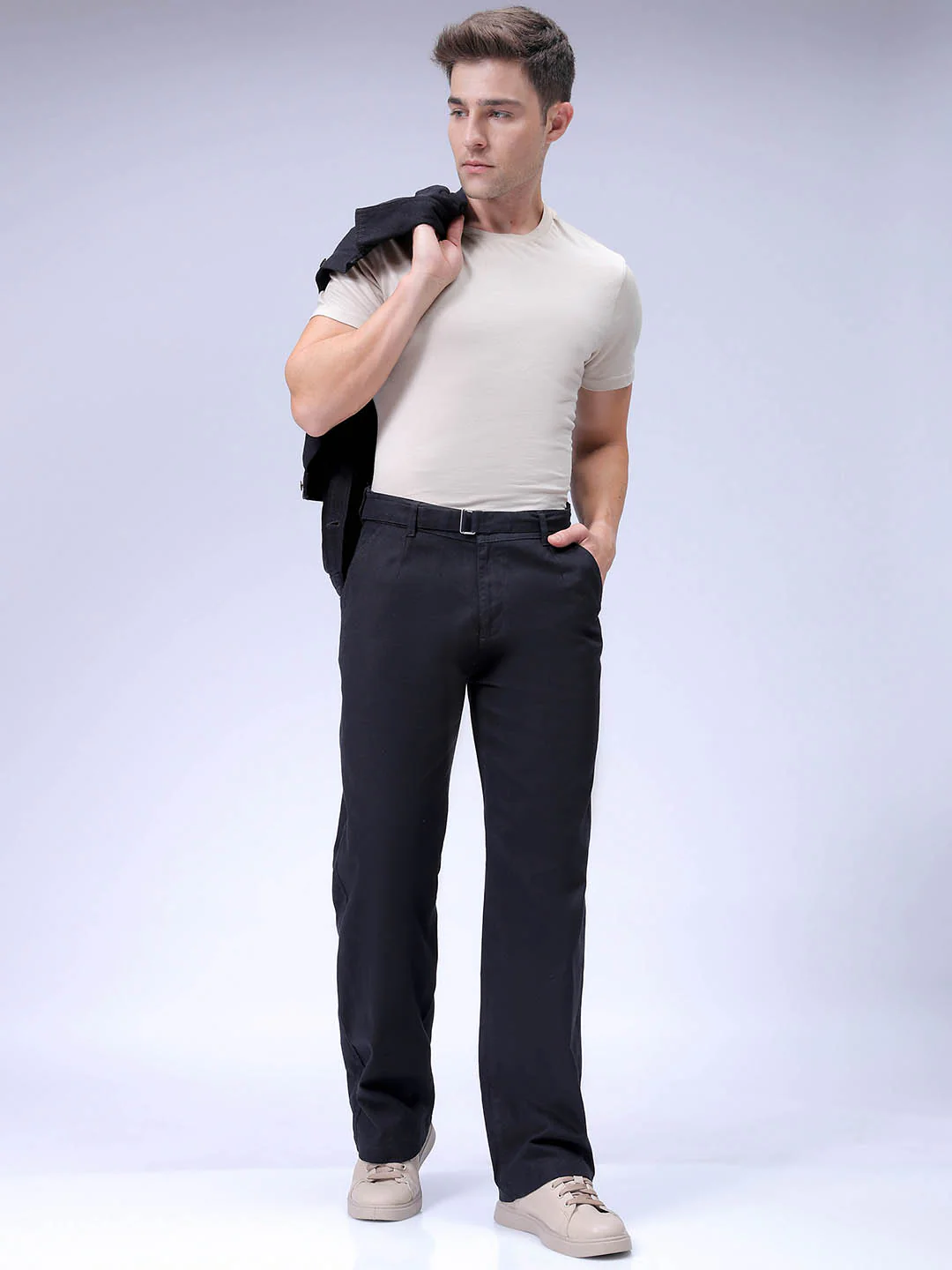 Men's Black Baggy Fit Solid Casual Trouser - Image 4