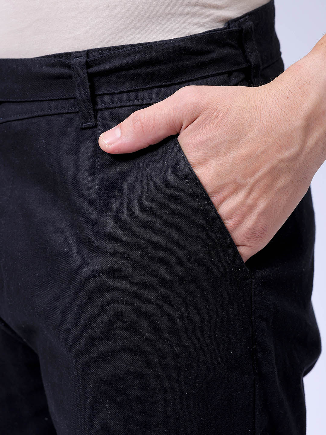 Men's Black Baggy Fit Solid Casual Trouser - Image 7