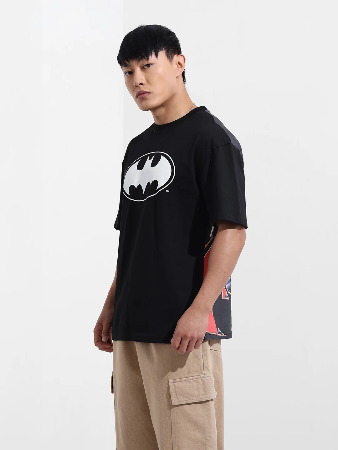 Men's Black Boxy Fit Character Batman Printed Crew Neck T-Shirt - Image 3
