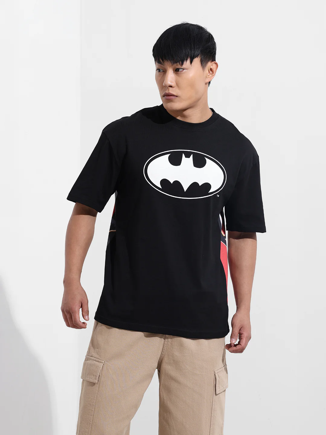 Men's Black Boxy Fit Character Batman Printed Crew Neck T-Shirt - Image 7