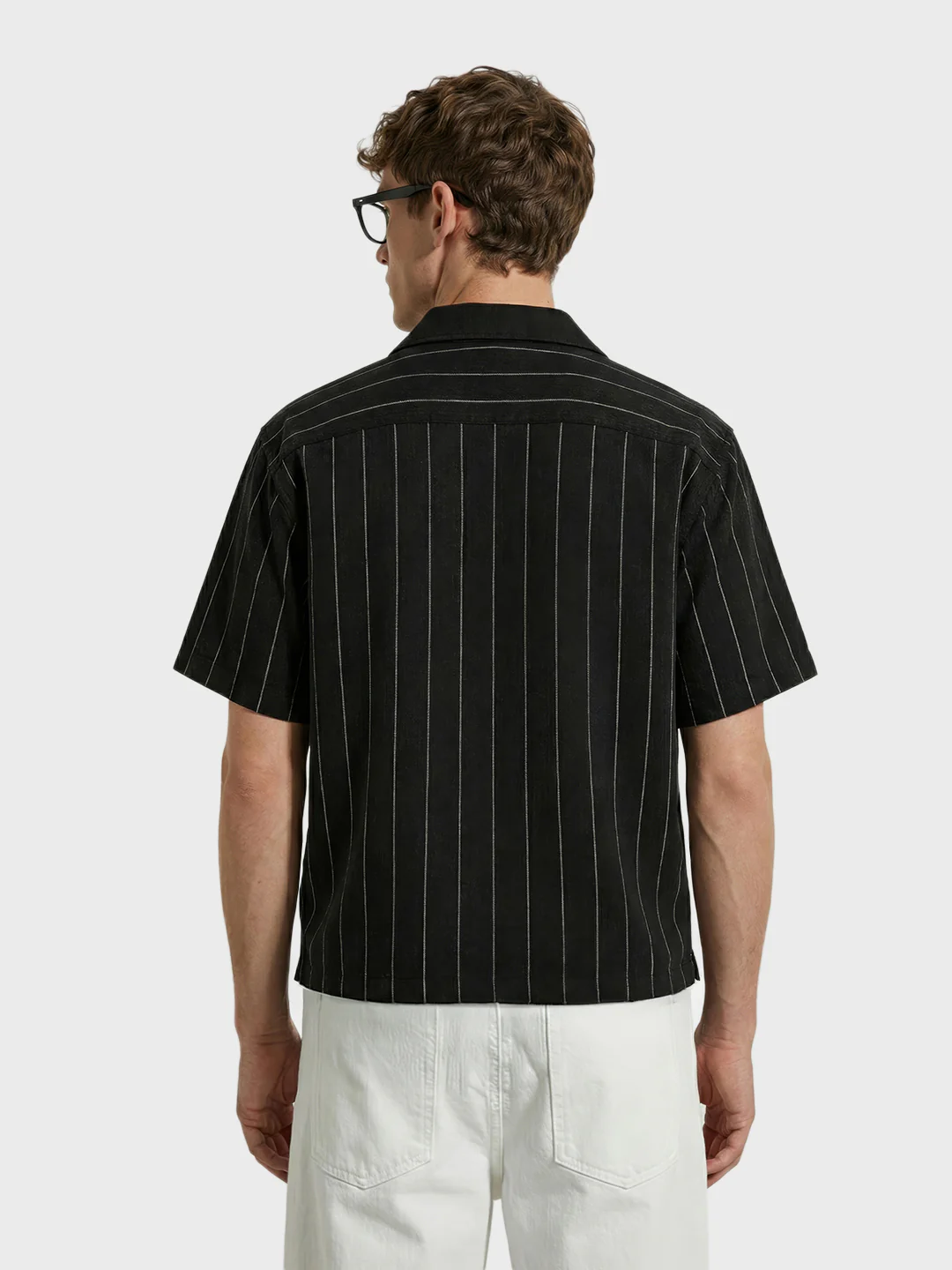 Men's Black Boxy Fit Striped Casual Shirt - Image 3