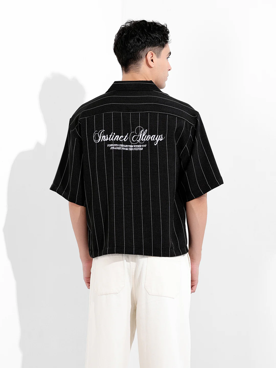 Men's Black Boxy Fit Embroided  Casual Shirt - Image 4