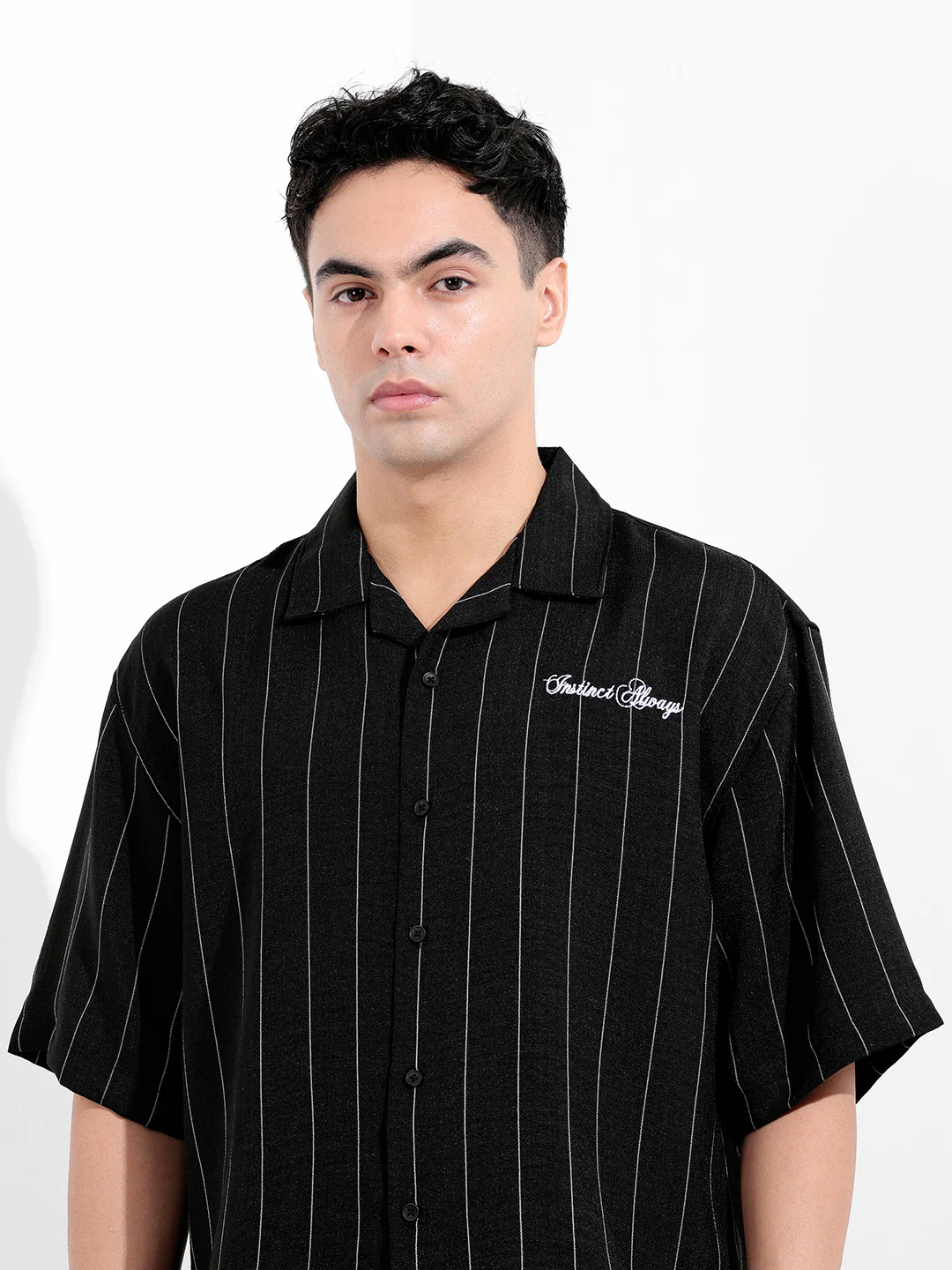 Men's Black Boxy Fit Embroided  Casual Shirt - Image 5