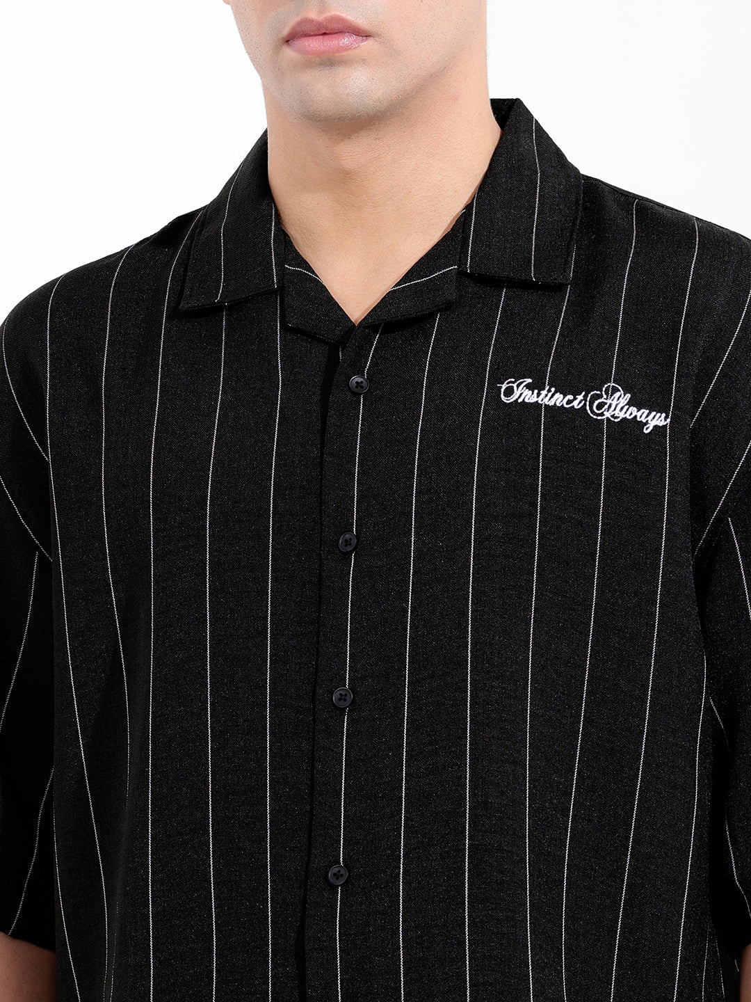 Men's Black Boxy Fit Embroided  Casual Shirt - Image 6