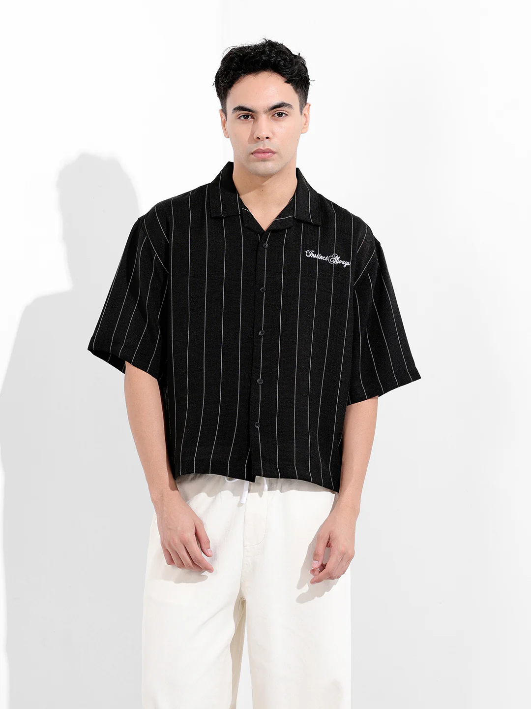 Men's Black Boxy Fit Embroided  Casual Shirt - Image 7