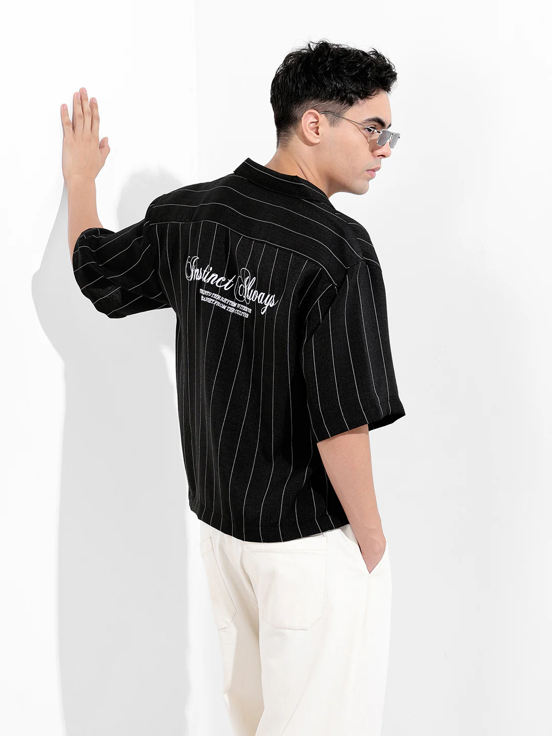 Men's Black Boxy Fit Embroided  Casual Shirt - Image 8