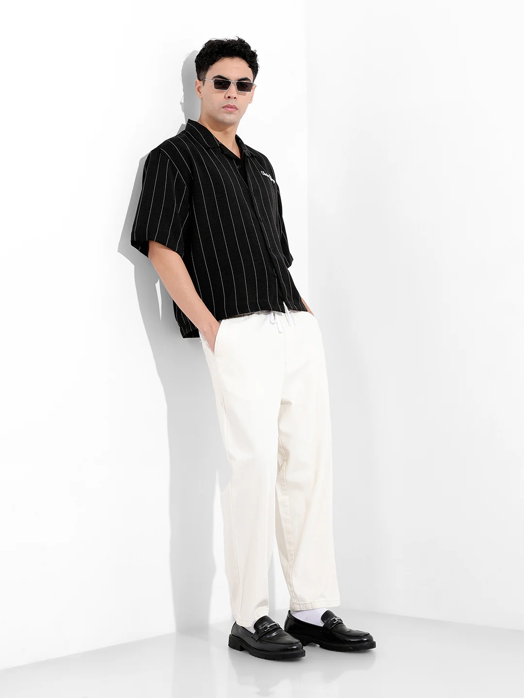 Men's Black Boxy Fit Embroided  Casual Shirt - Image 9