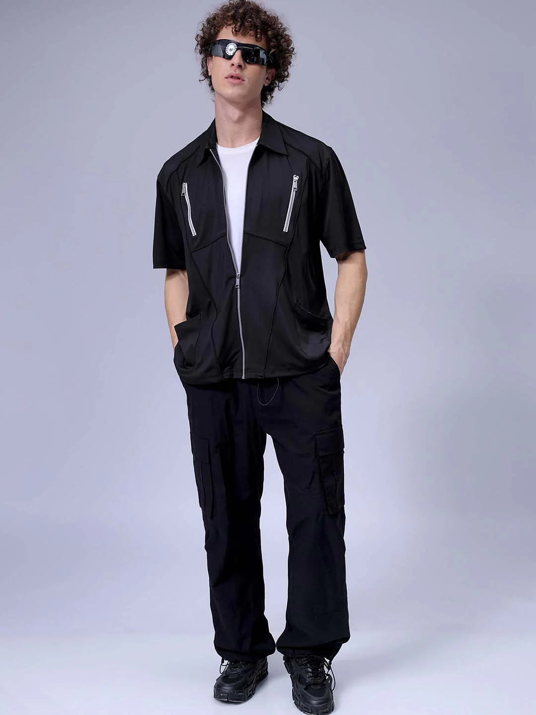Men's Black Boxy Fit Solid Korean Street Shirt - Image 4