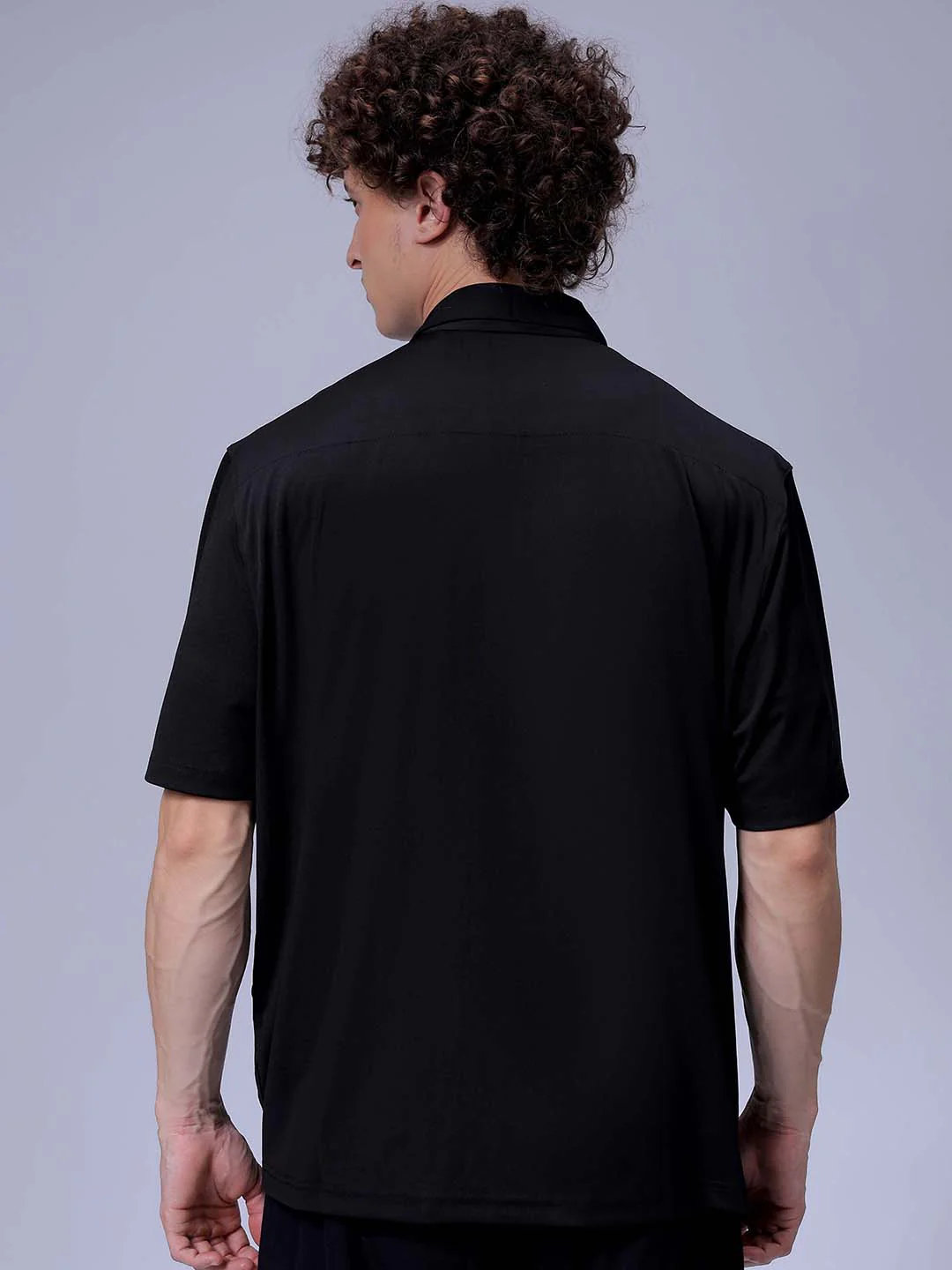 Men's Black Boxy Fit Solid Korean Street Shirt - Image 5