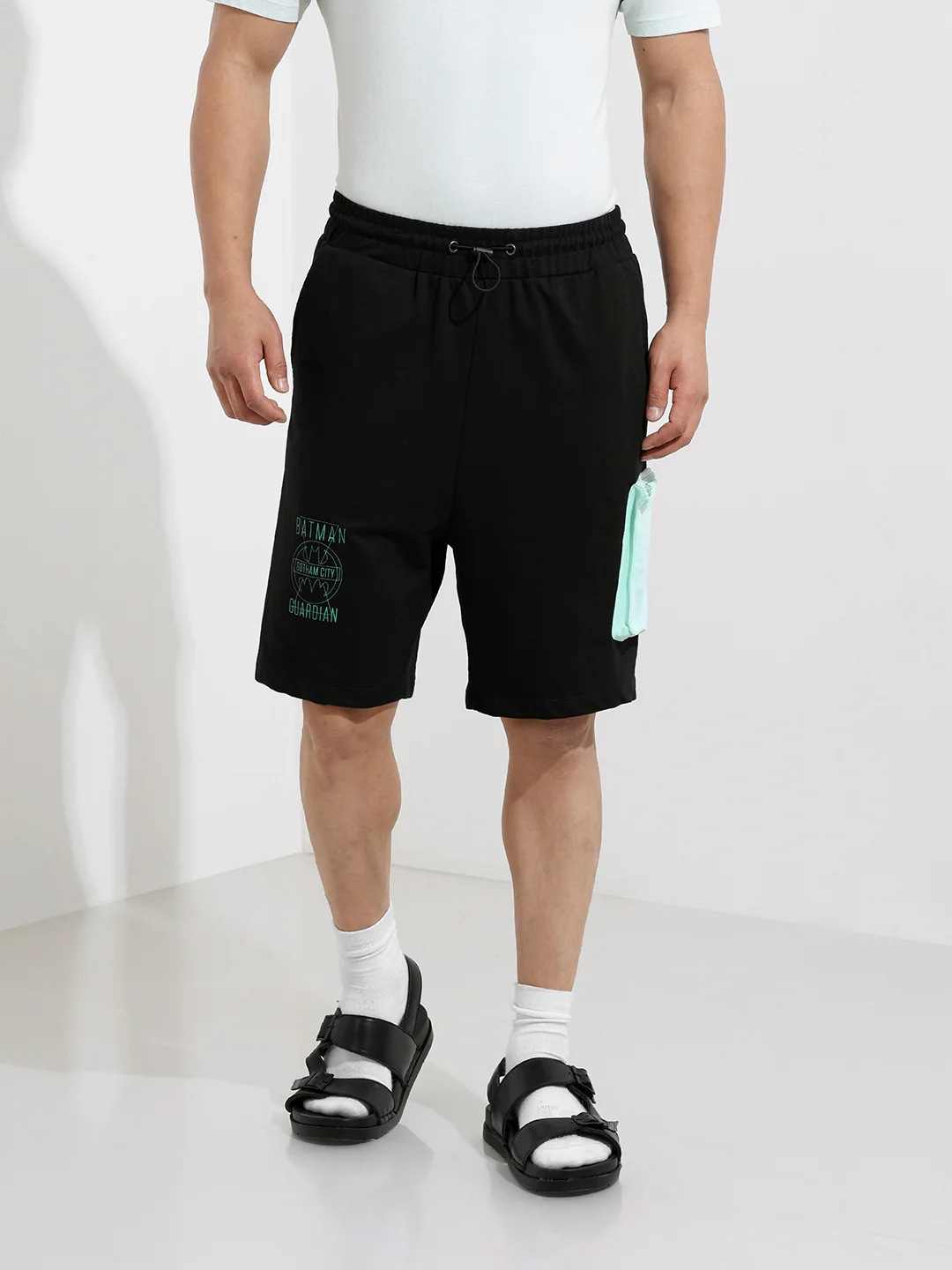 Men's Black Relaxed Fit Character Batman Printed Shorts - Image 7