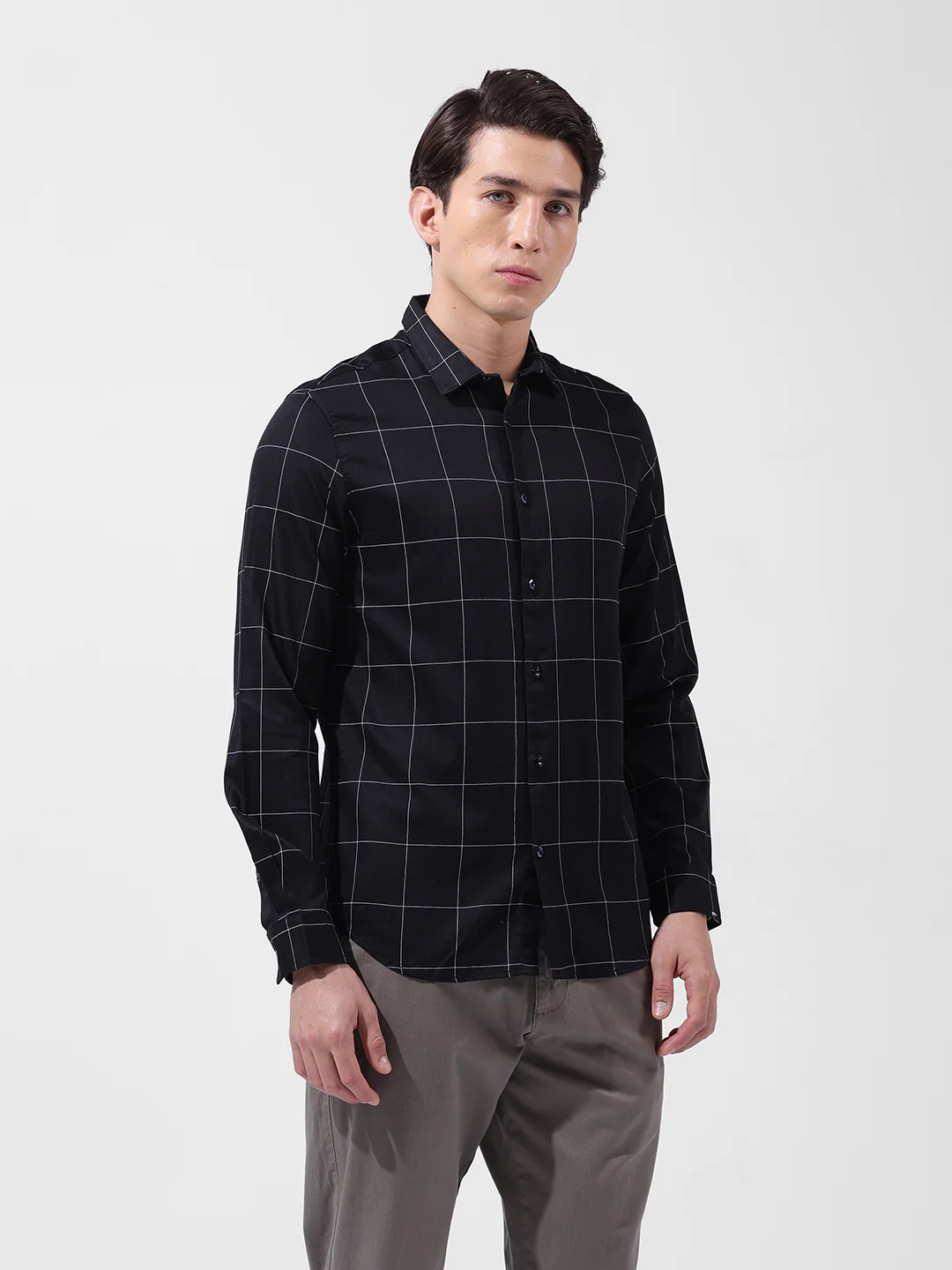 Men's Black Slim Fit Checked Casual Shirt - Image 3